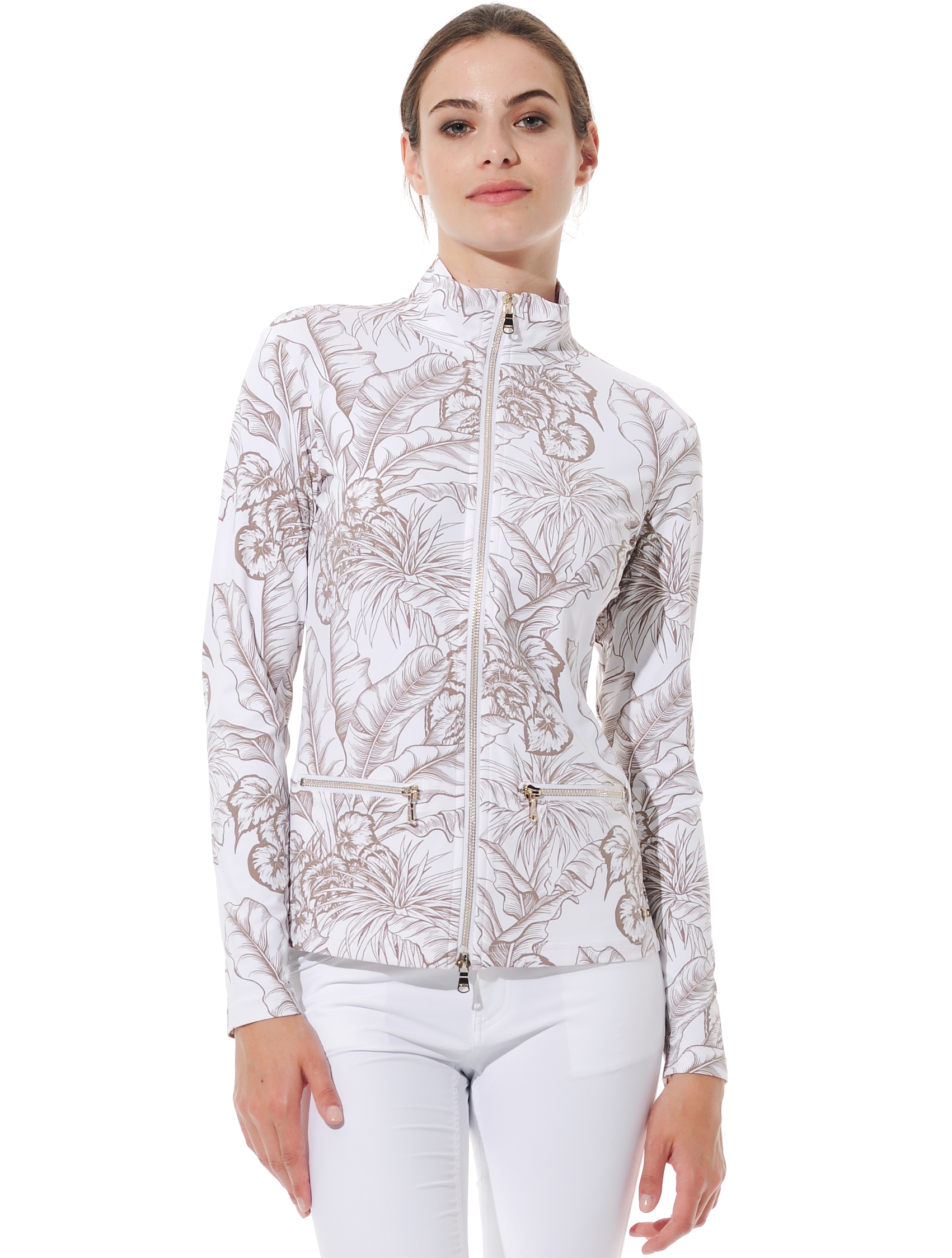 Tropical Leaves Print Jacke taupe