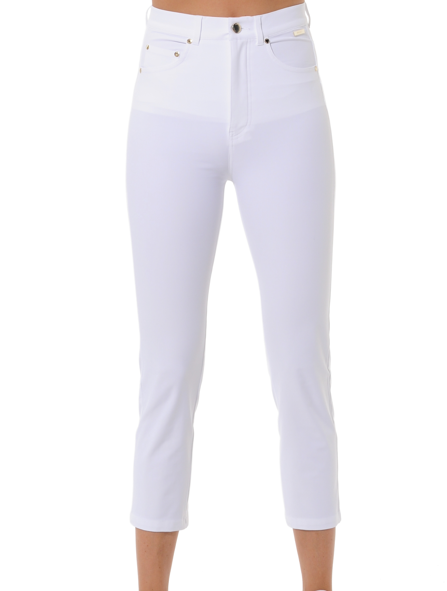 4way stretch high waist cropped pants white 