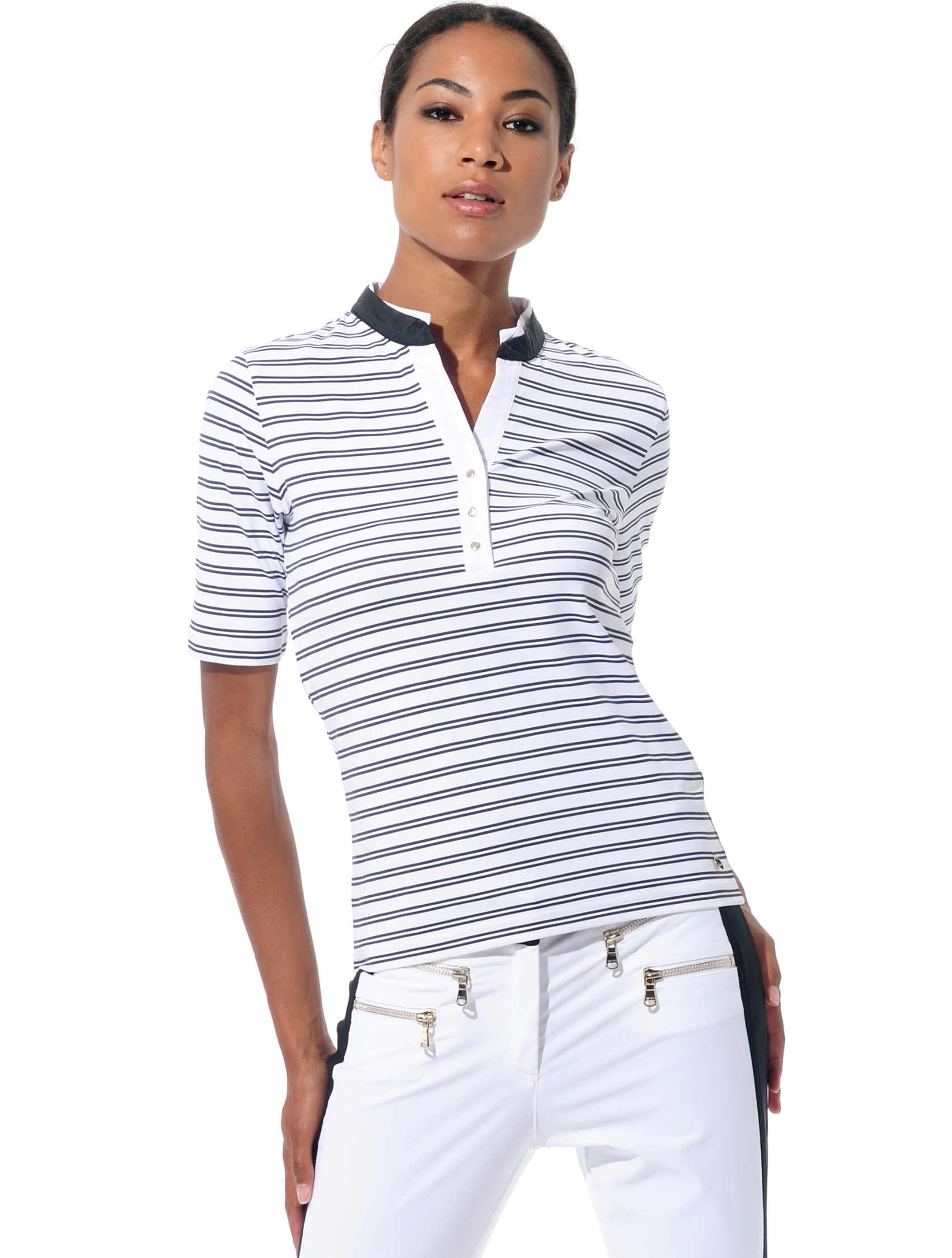 Maritime print polo shirt black/white 