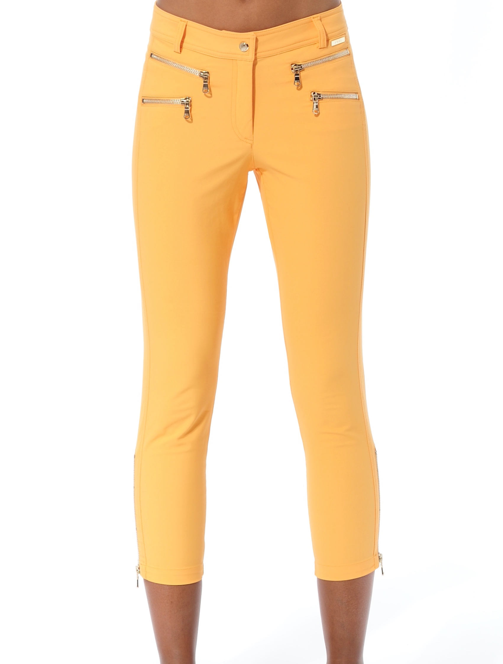 4way stretch double zip cropped pants apricot 