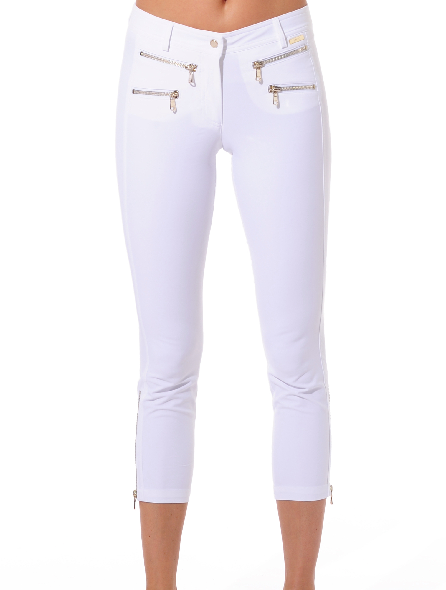 4way stretch double zip cropped pants white 