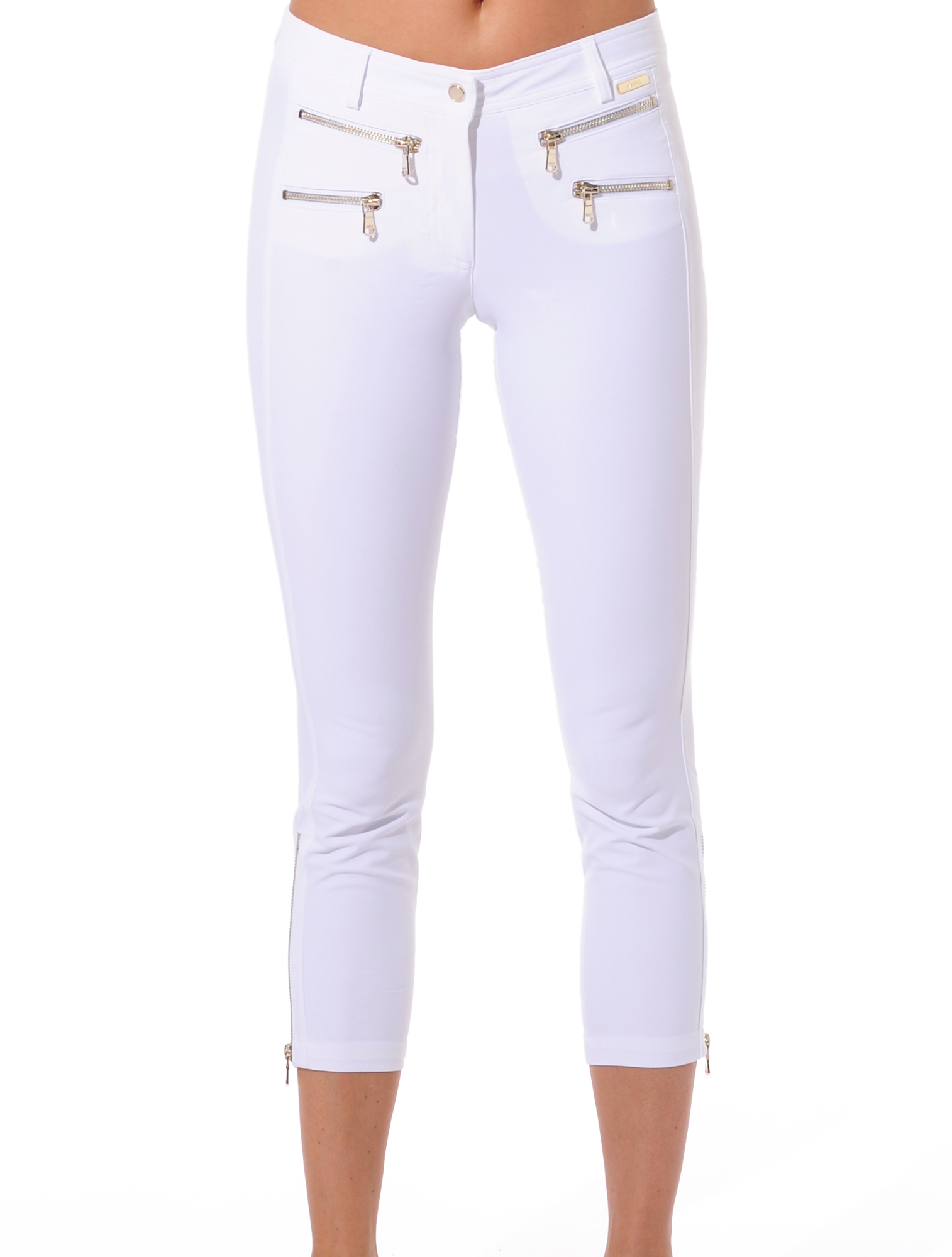 4way Stretch Double Zip Cropped Pants white