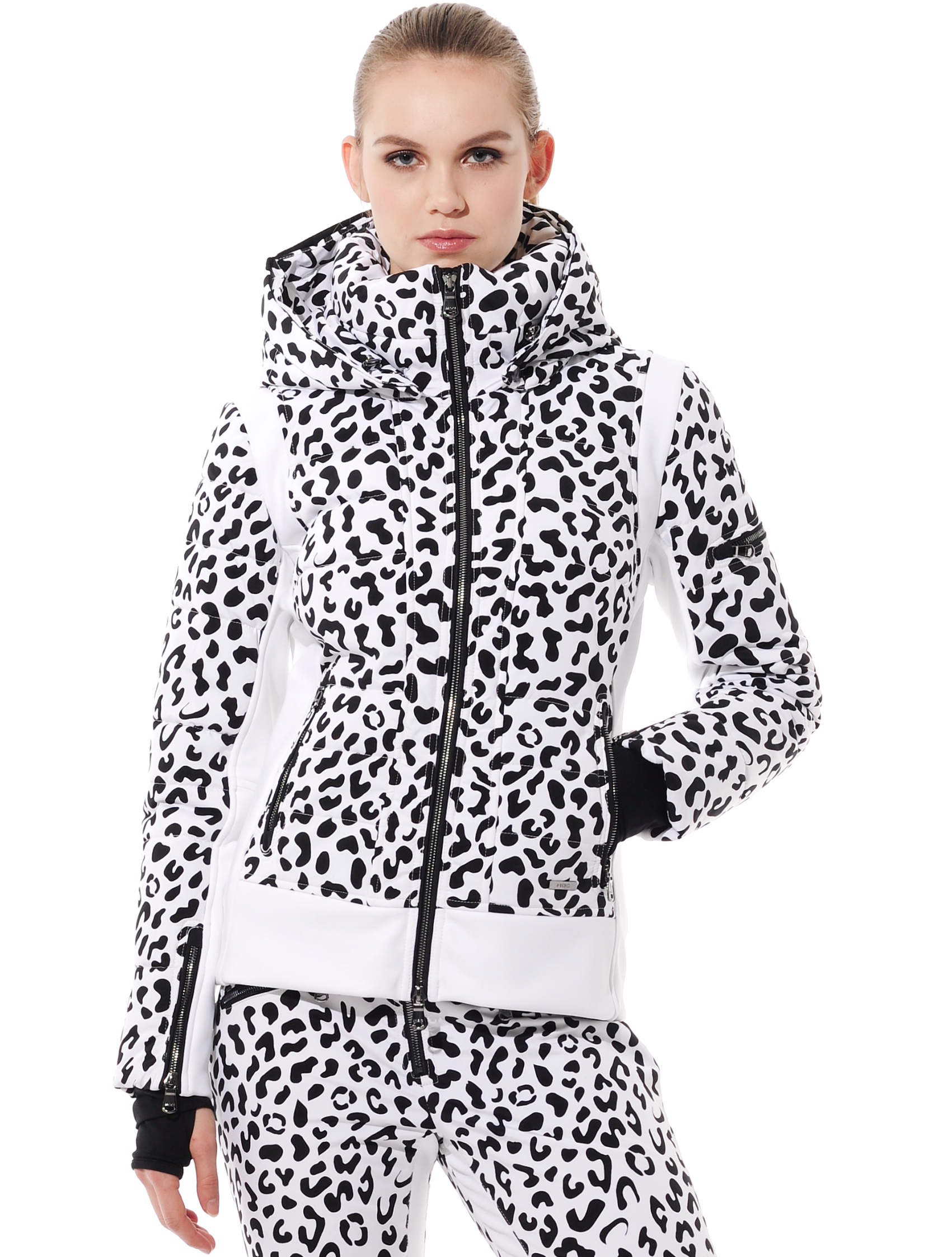 stretch print ski jacket black/white 