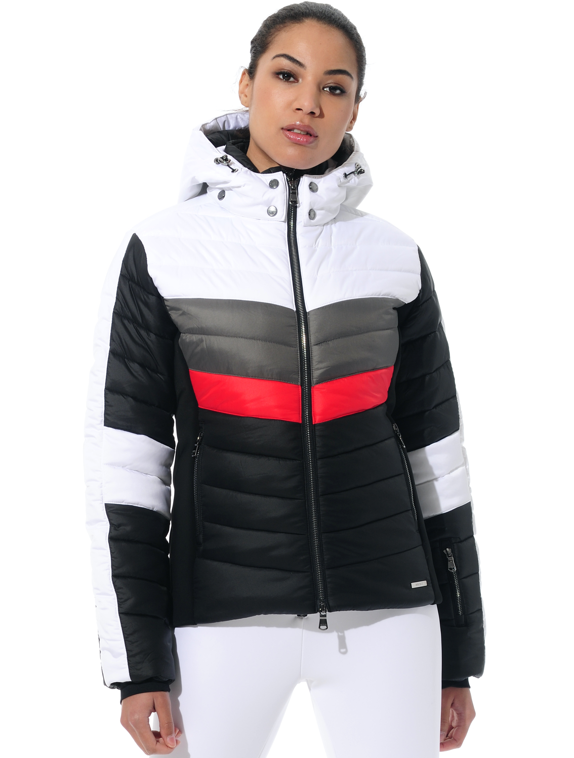ski jacket with 4way stretch side panels black/red 