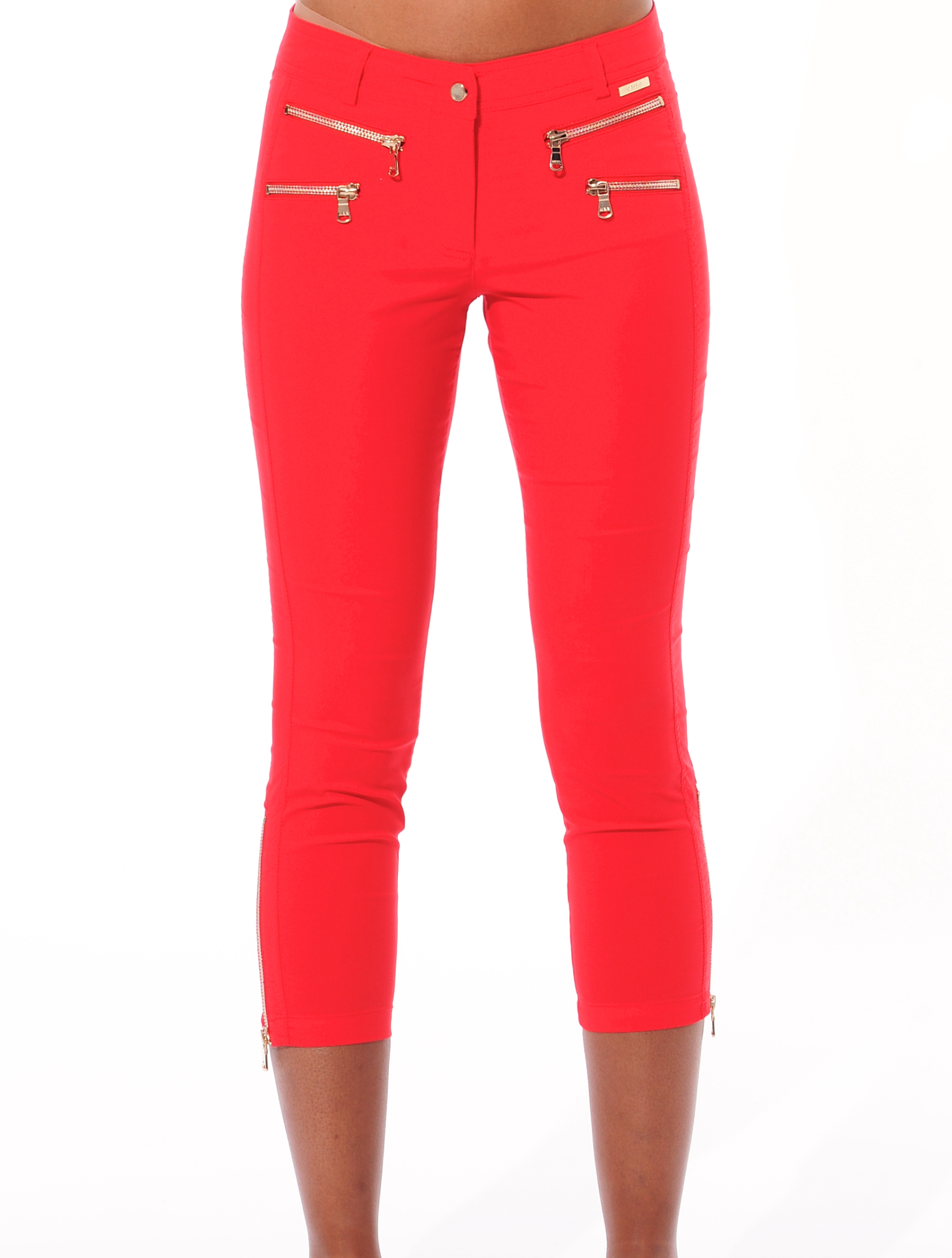 light stretch double zip cropped pants red 