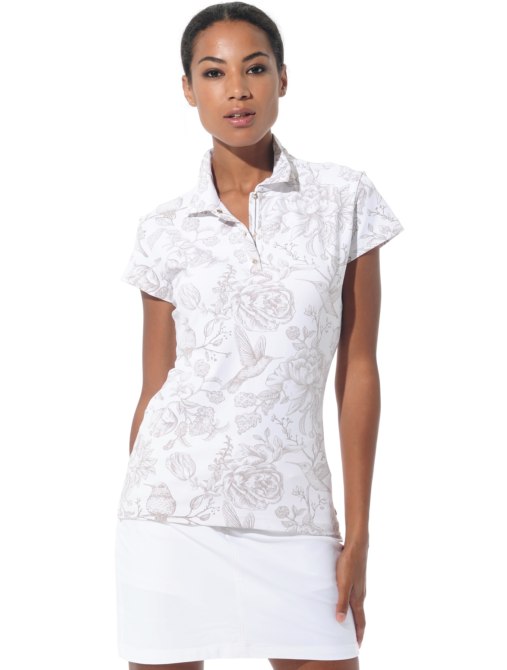 Flower Bird Print Polo taupe