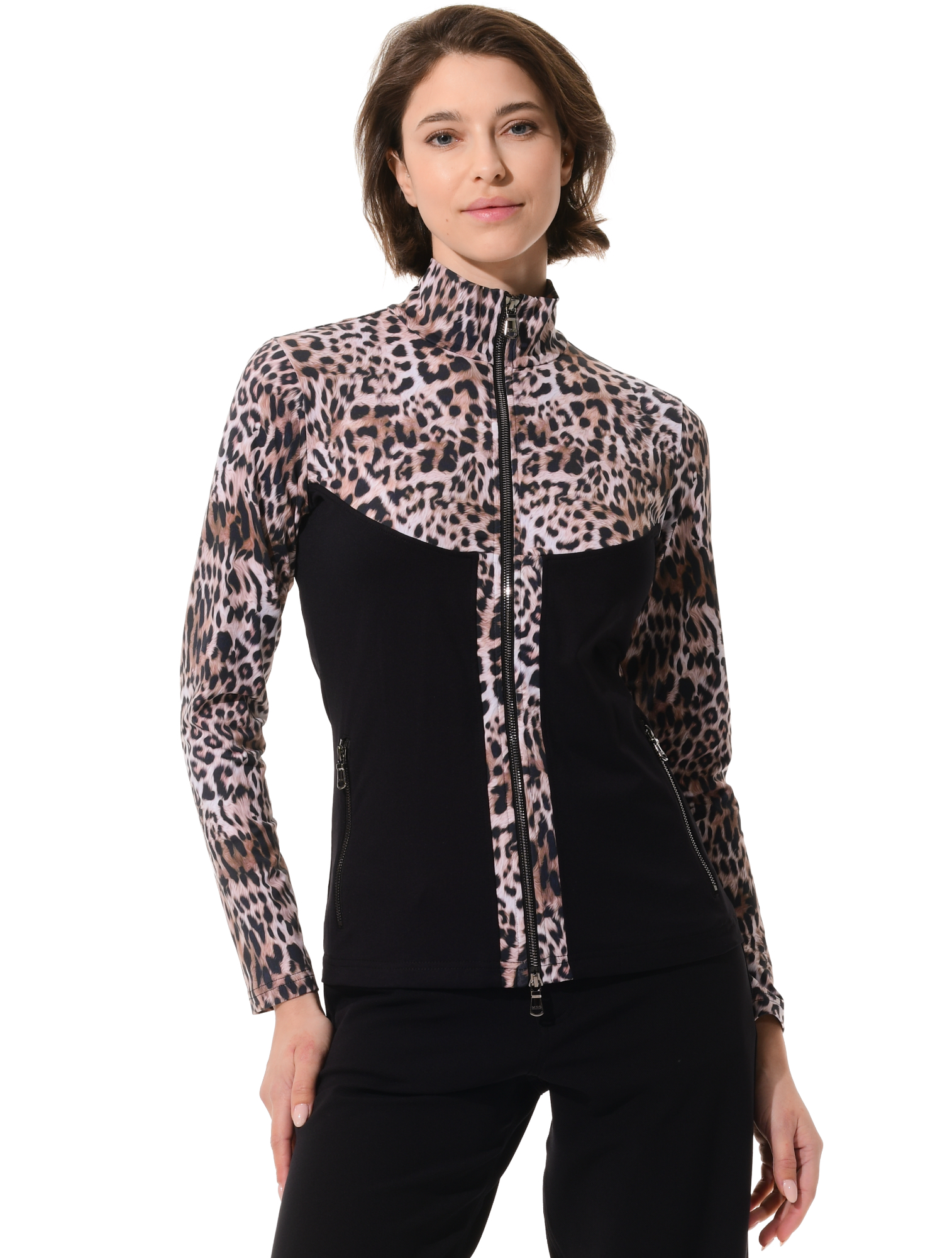 Fur print full zip midlayer black/print