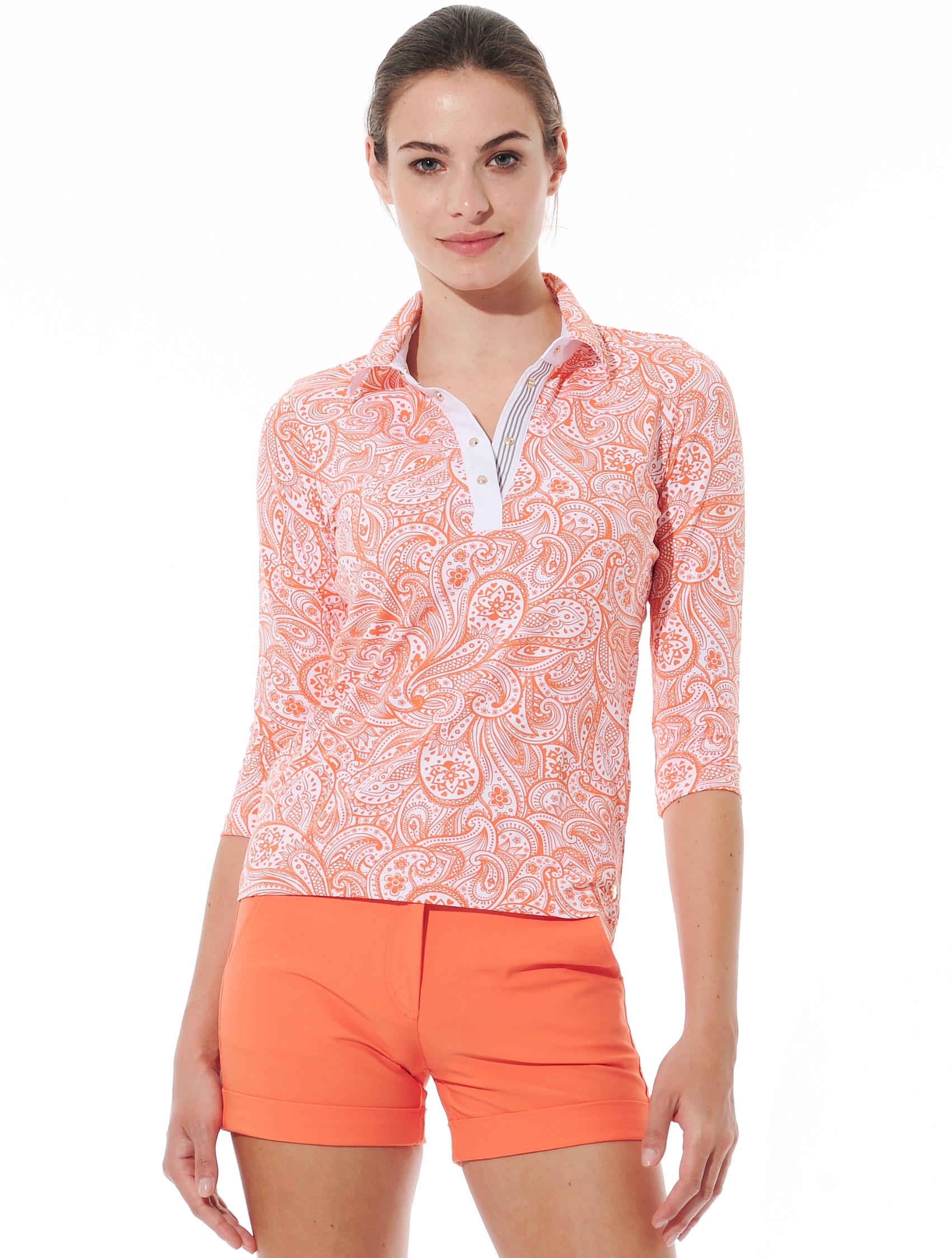 Paisley print polo shirt papaya 