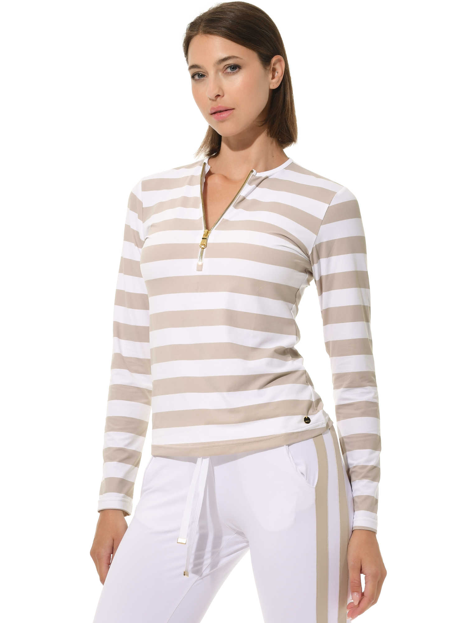 Yachting Print Zip Longsleeve light taupe