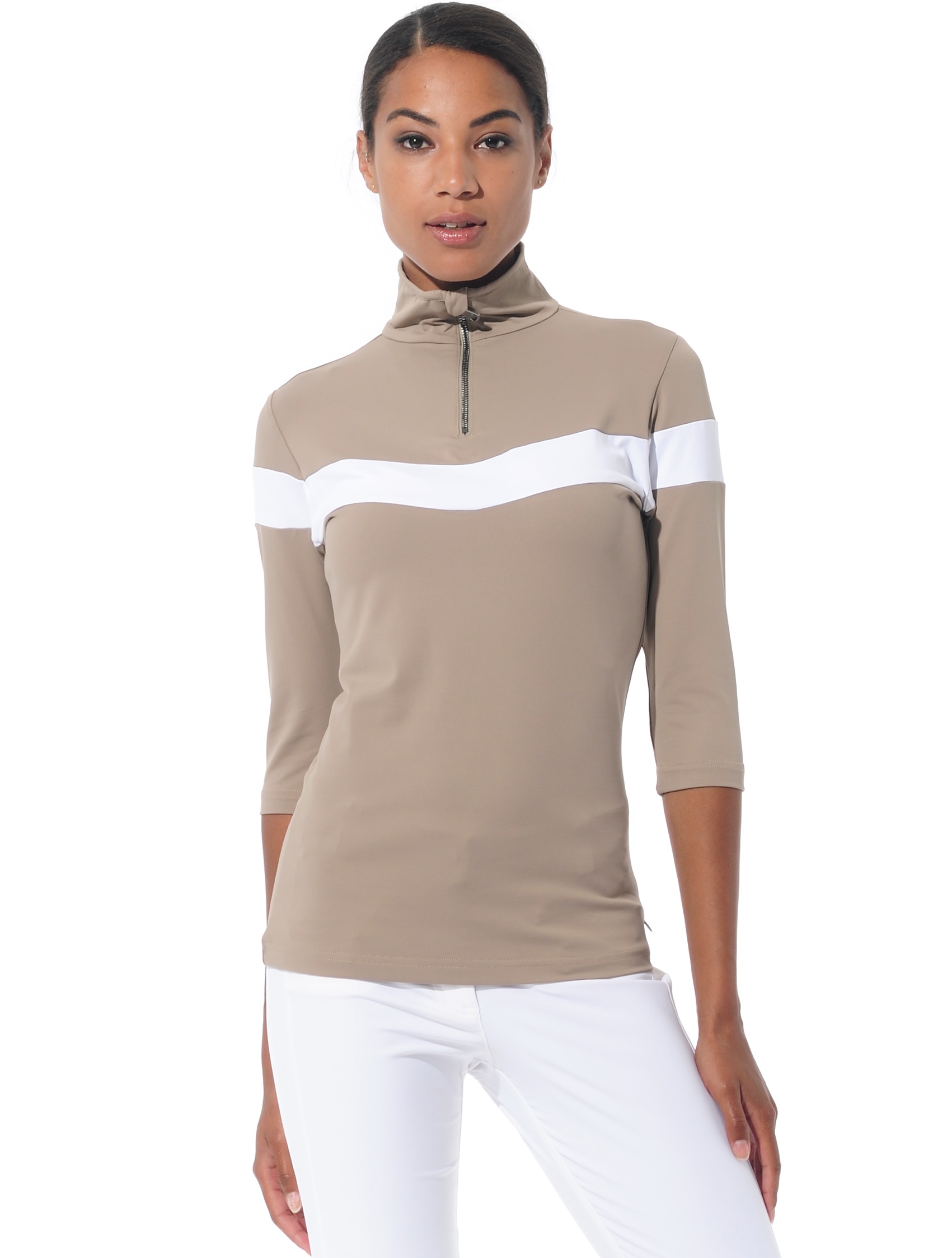 Meryl zip polo shirt taupe 