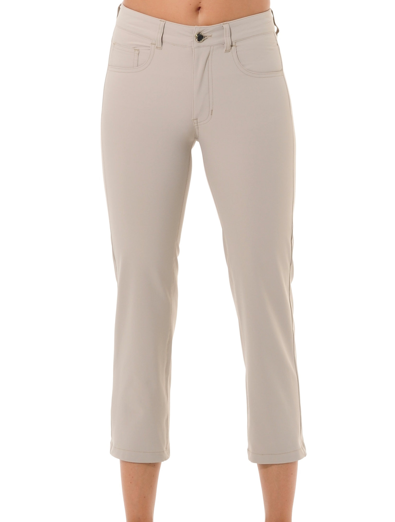 4way stretch cropped straight cut pants light taupe 