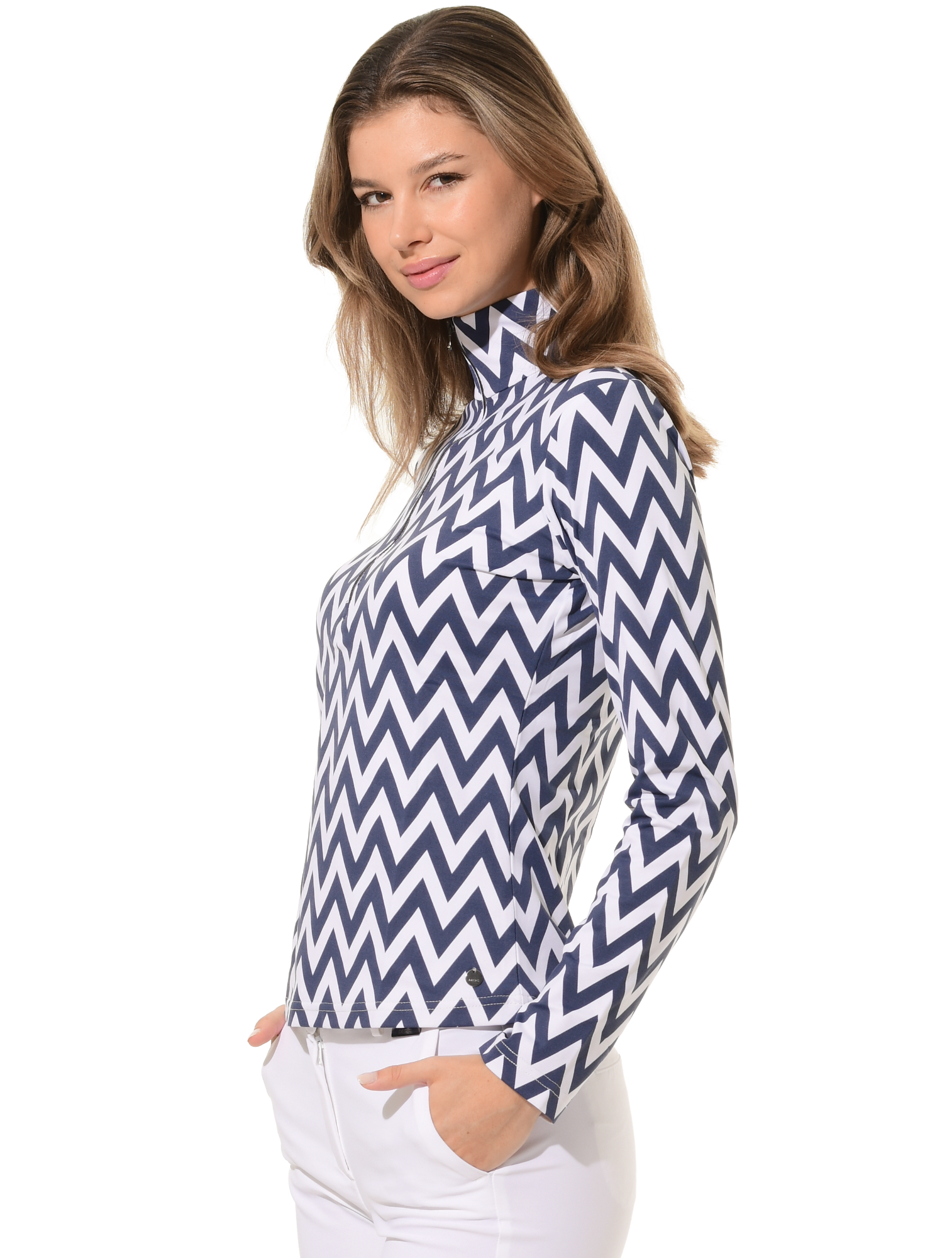 Chevron print zip longsleeve navy
