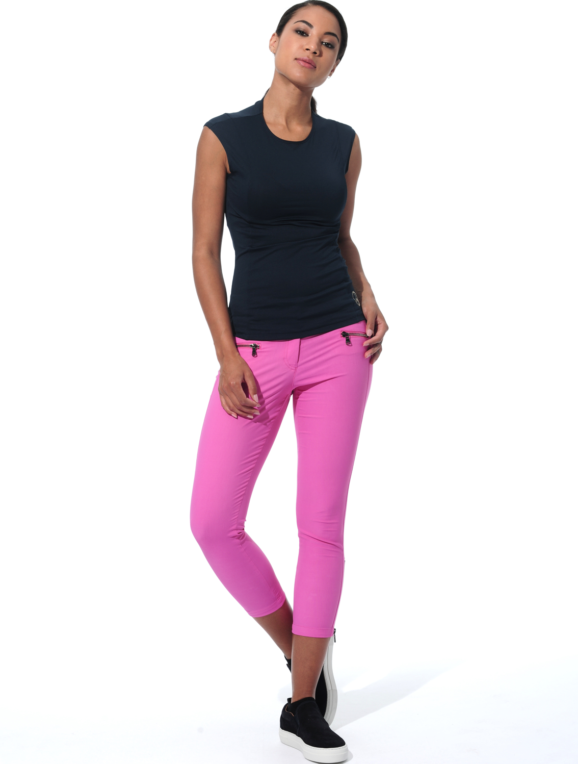 Light Stretch Double Zip Cropped Pants fuchsia