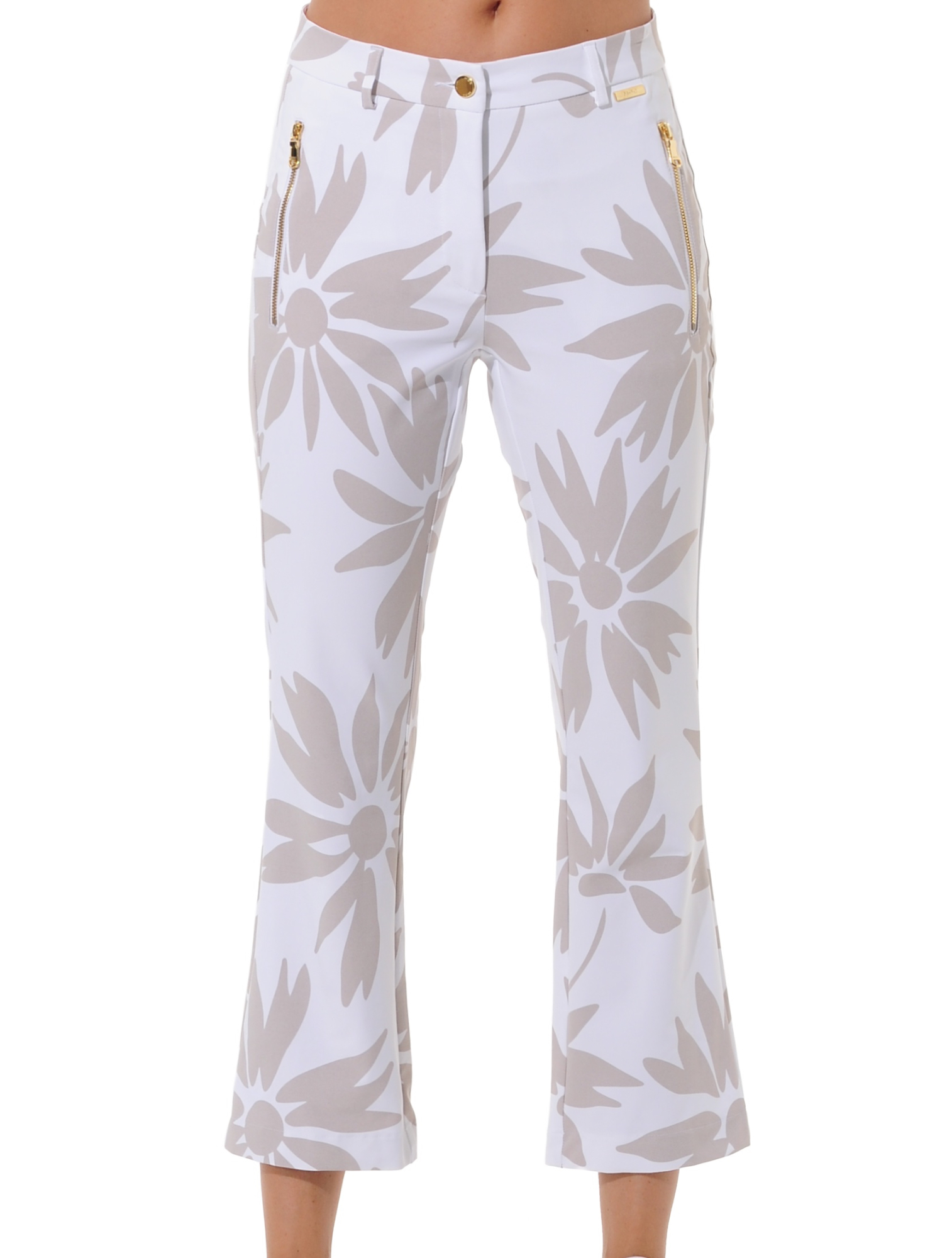 Daisies print boot cut cropped chinos light taupe