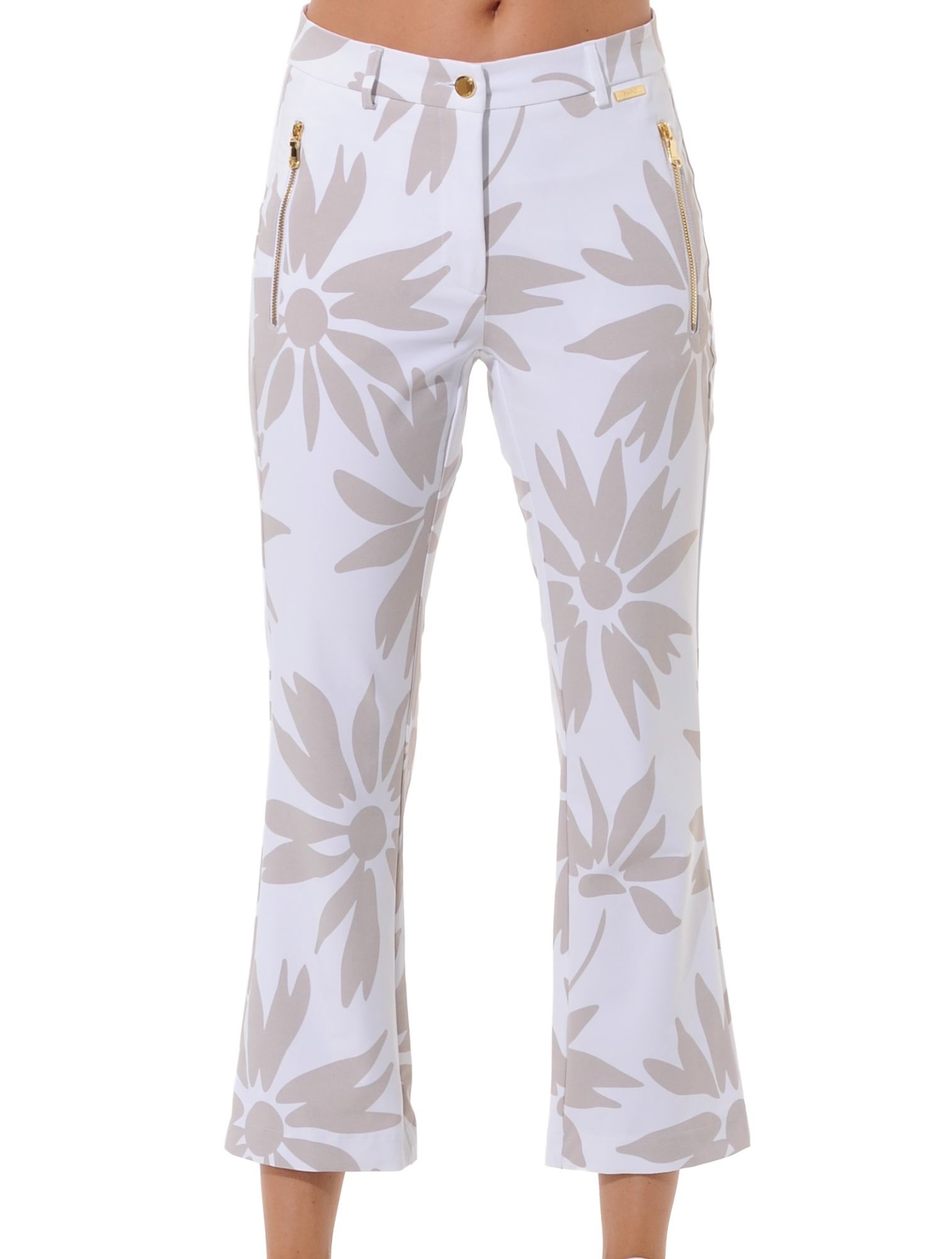 Daisies Print Boot Cut Cropped Chinos light taupe