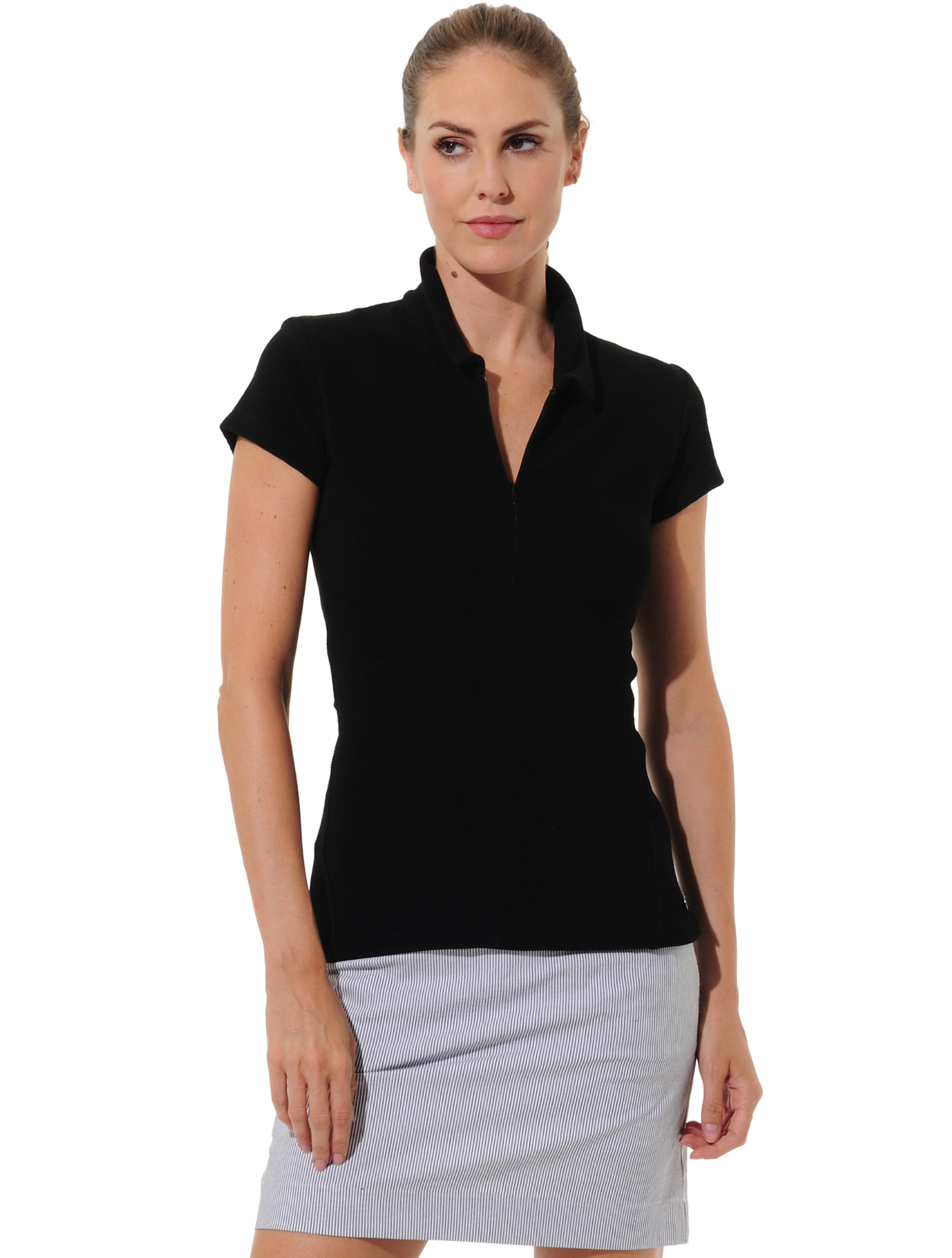 Towelling zip golf polo shirt black