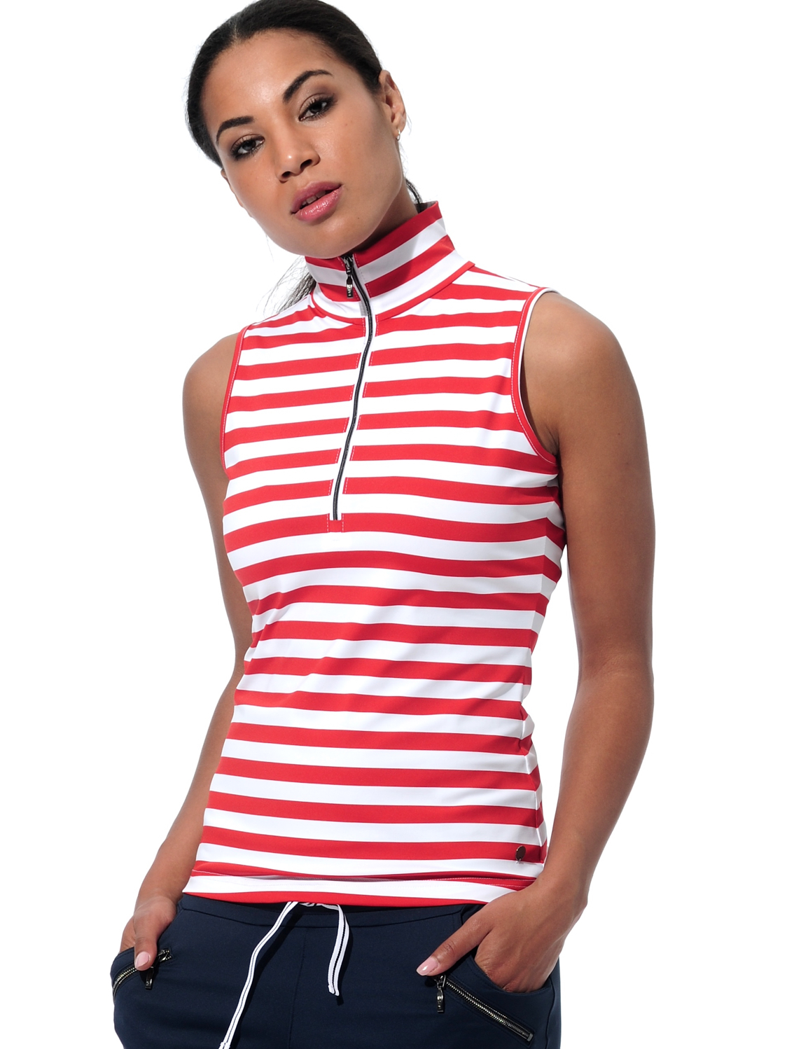 stripe zip polo shirt red/white 