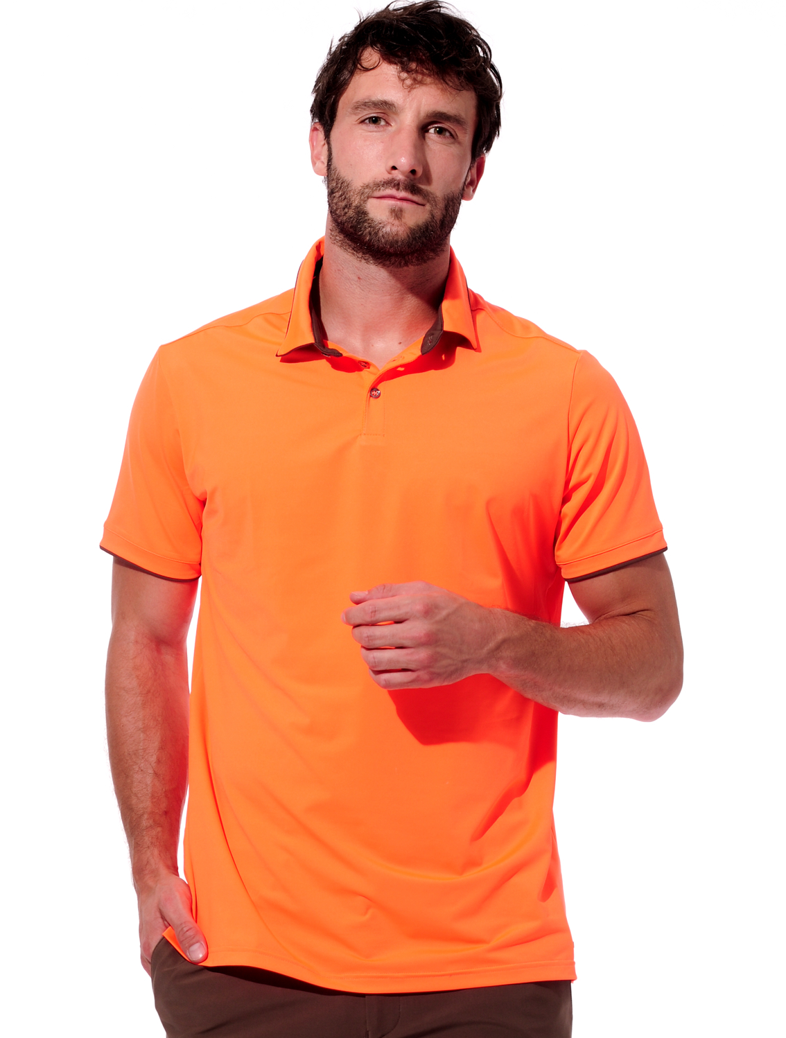 Dryness polo shirt neon orange/chocolate 