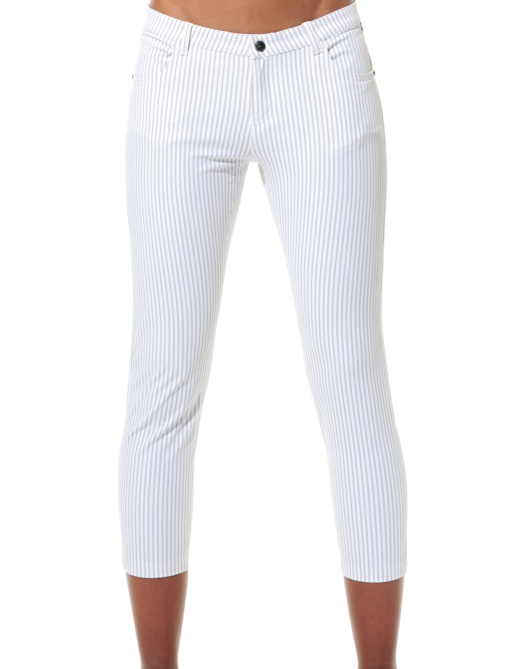 Pinstripes print cropped pants light taupe 