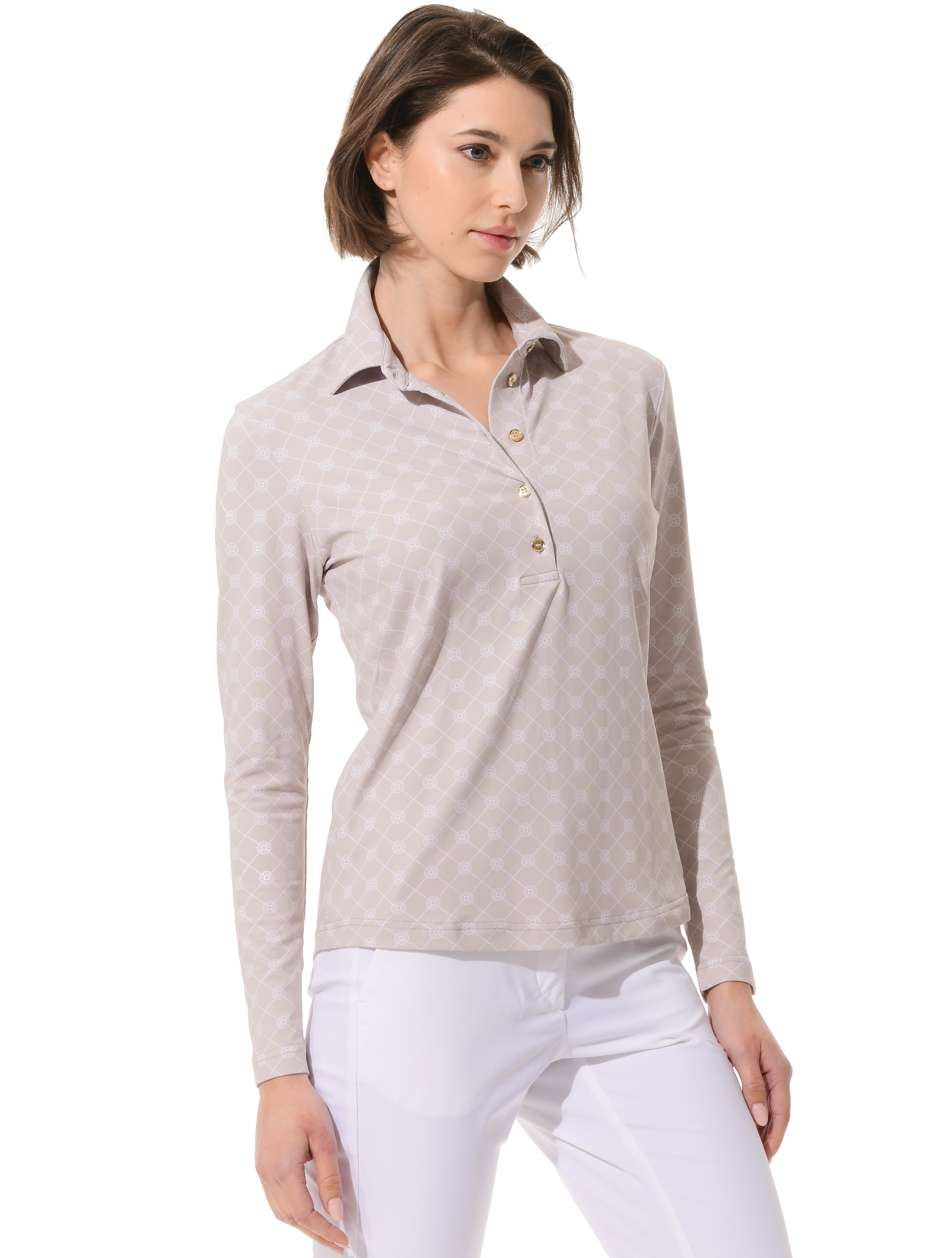 Vintage Print Golf Poloshirt light taupe