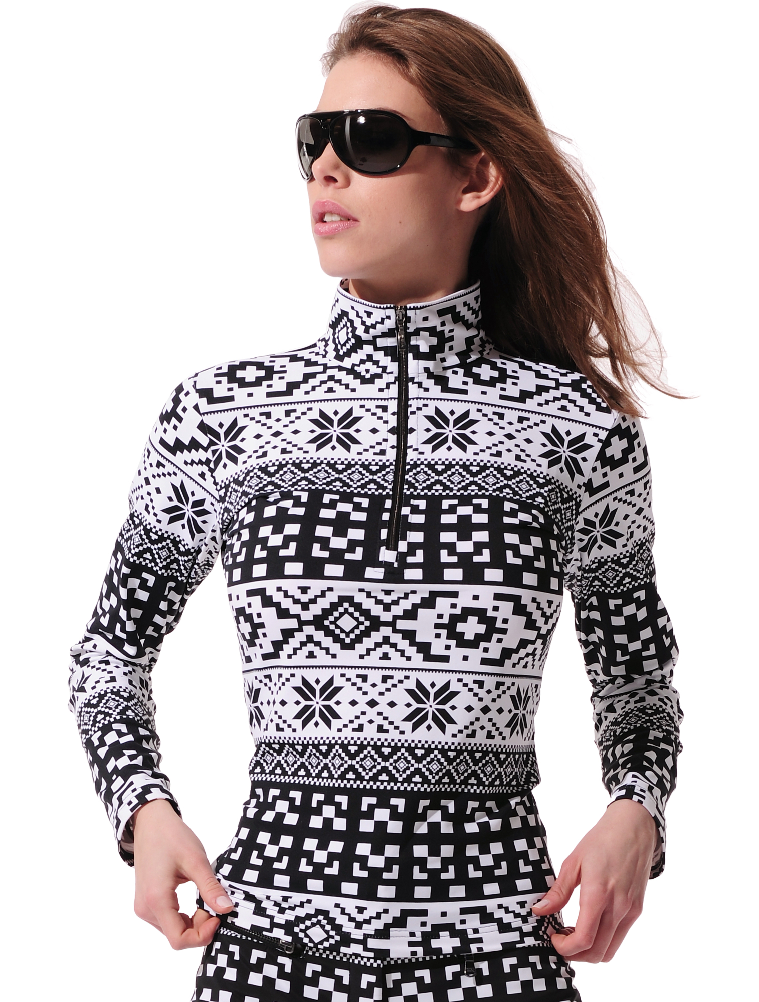 Nordic print zip longsleeve black/white