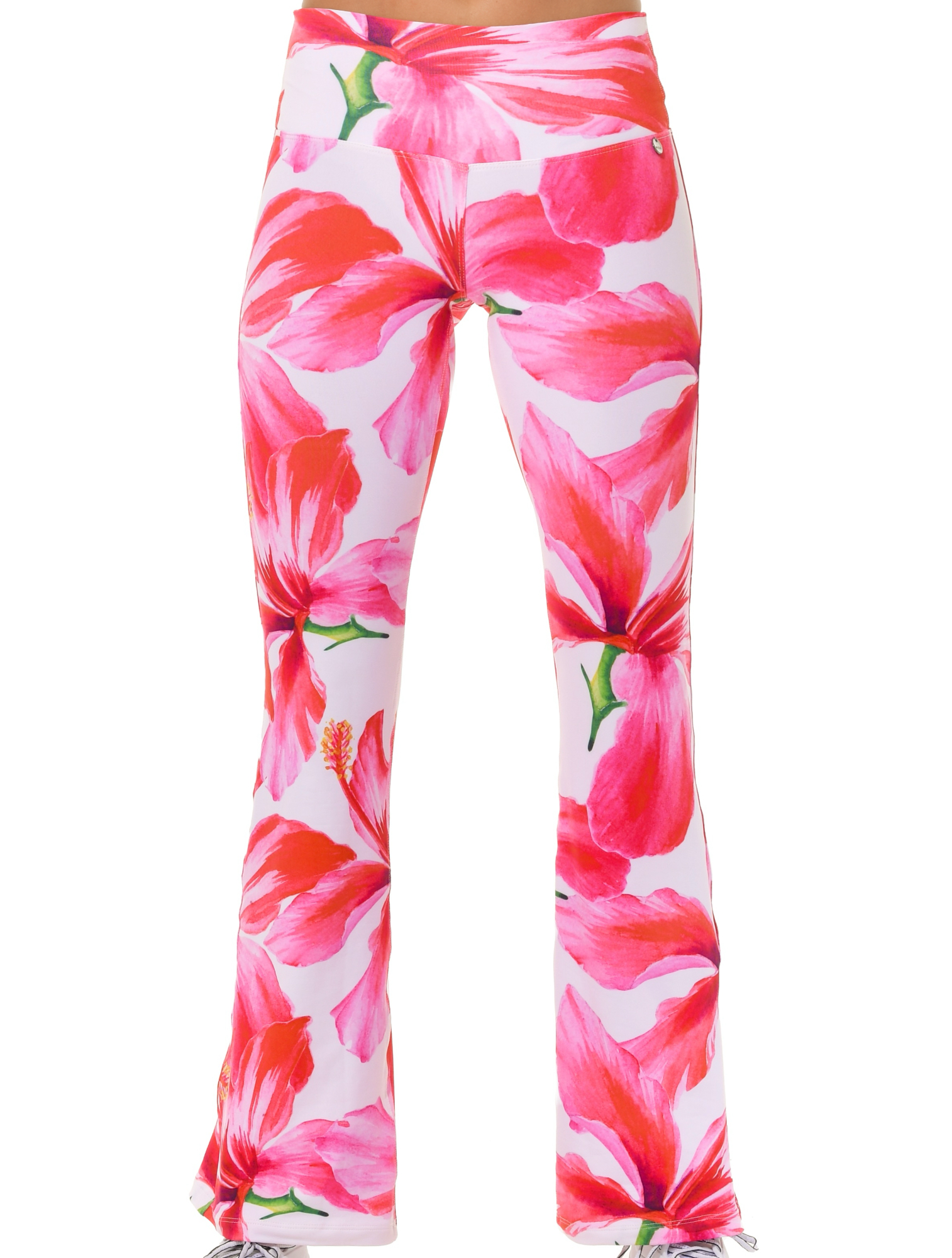 Hibiscus print flared yoga pants