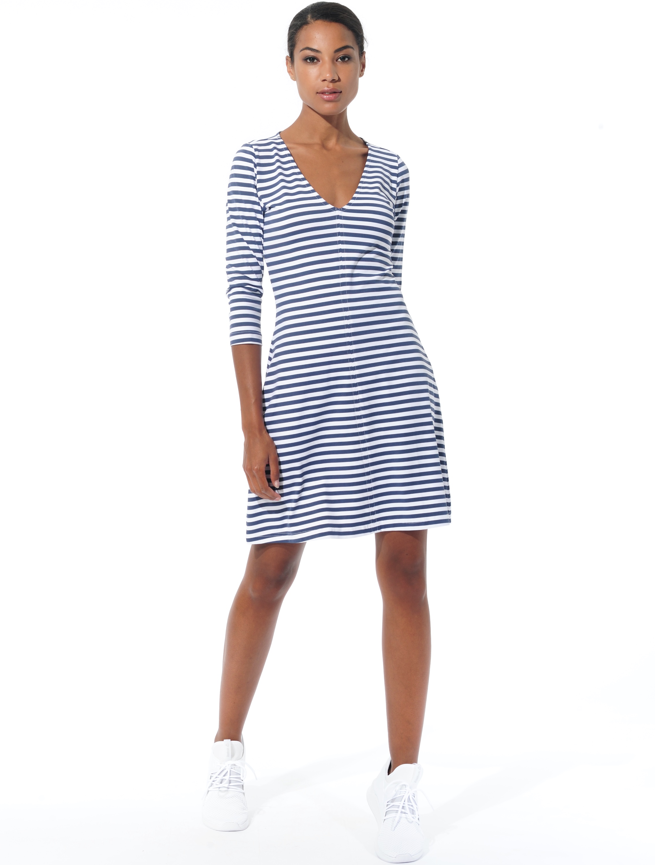 Striped Print Kleid navy