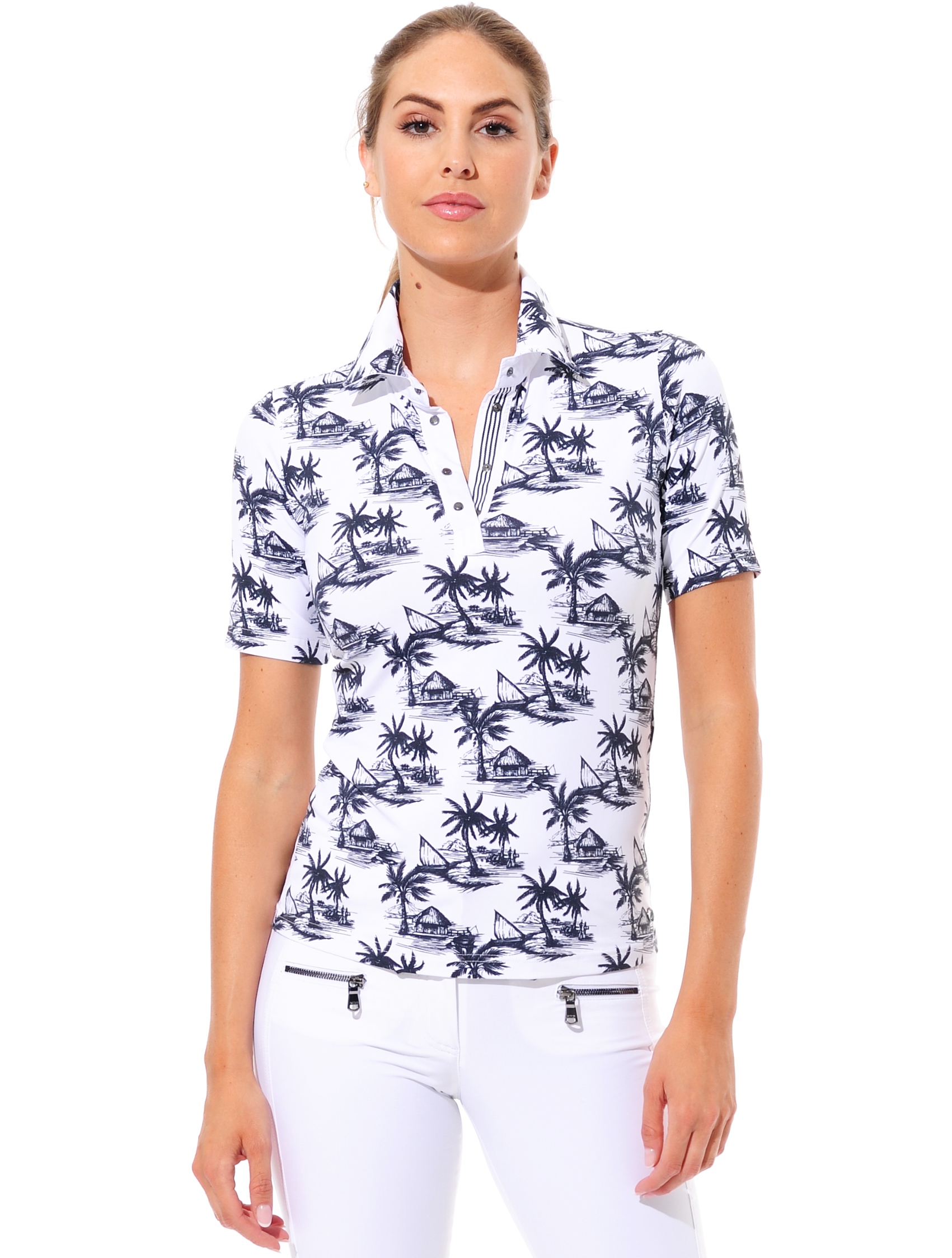 Seaside print polo shirt night blue 