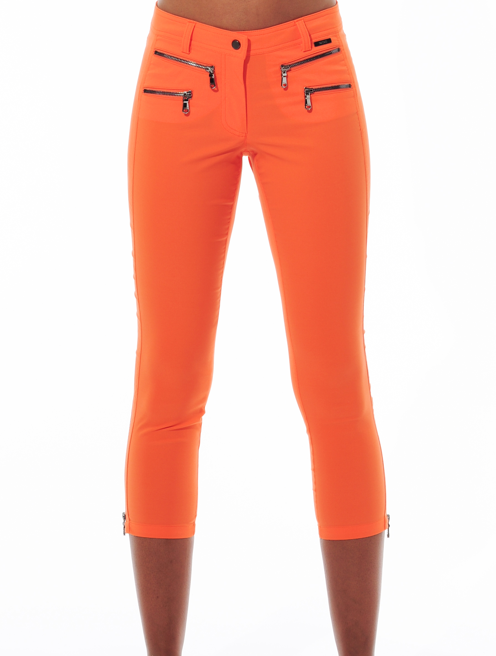 light stretch double zip cropped pants papaya 