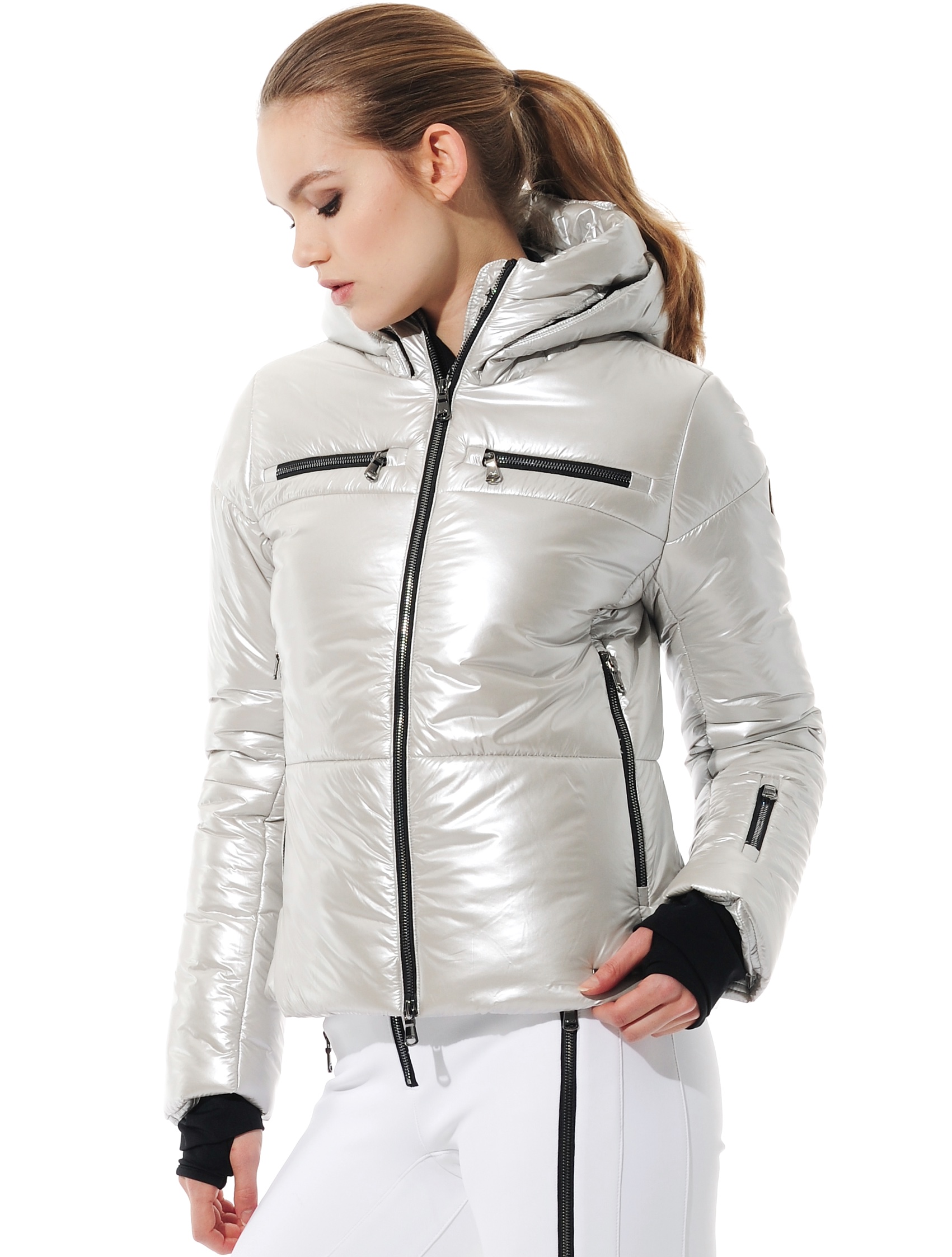 shiny ski jacket silver 