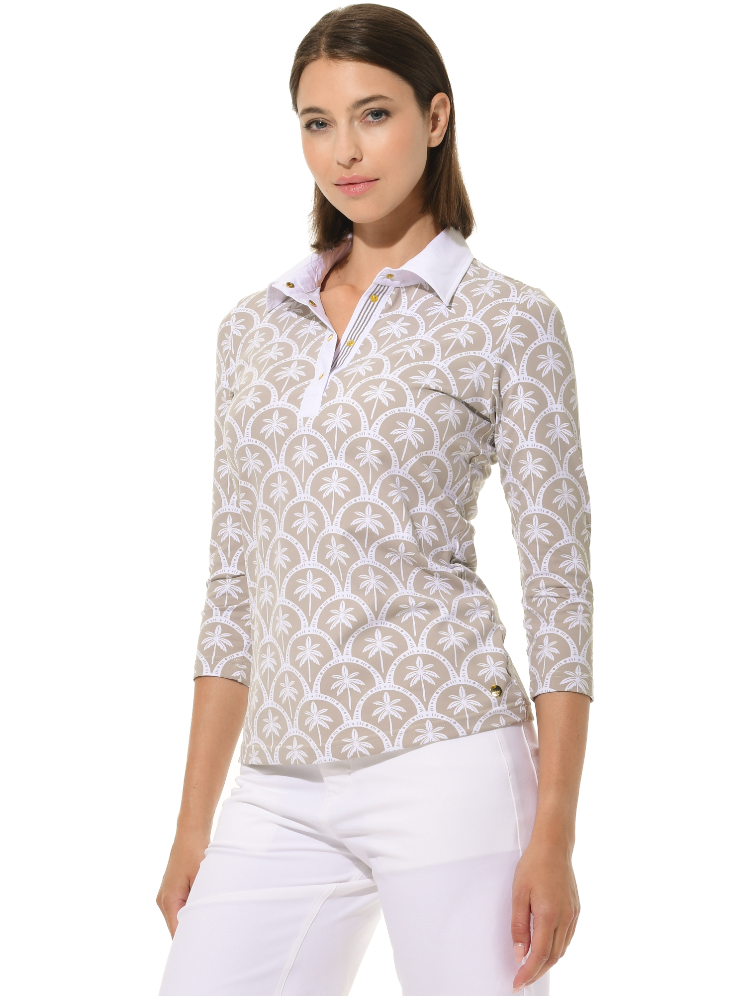 Barbados Print Golf Poloshirt light taupe