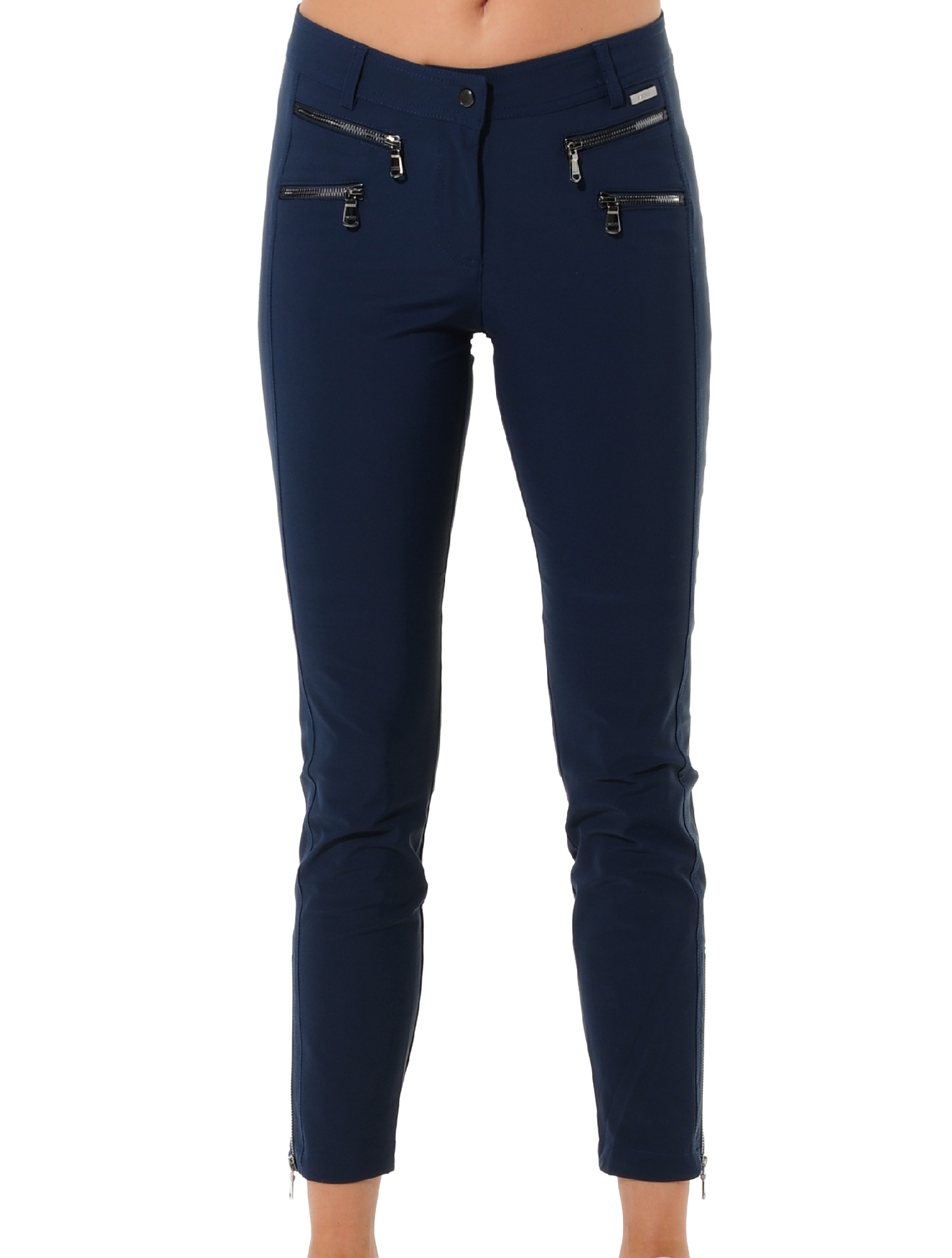 4way stretch double zip ankle pants navy 