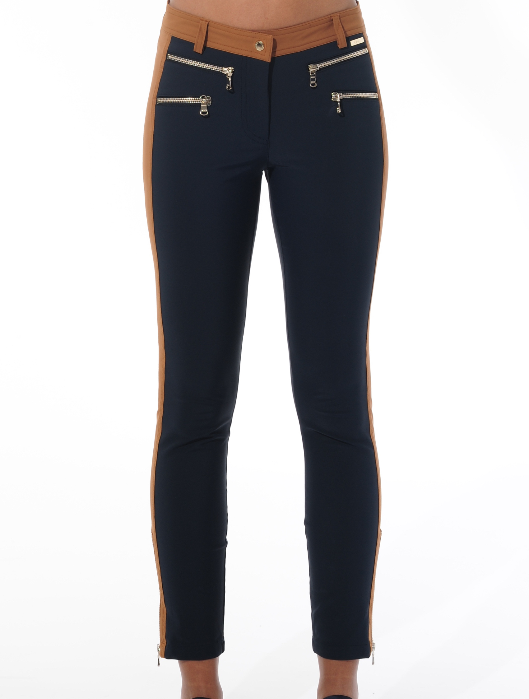 4way stretch double zip ankle pants night blue/ocre 