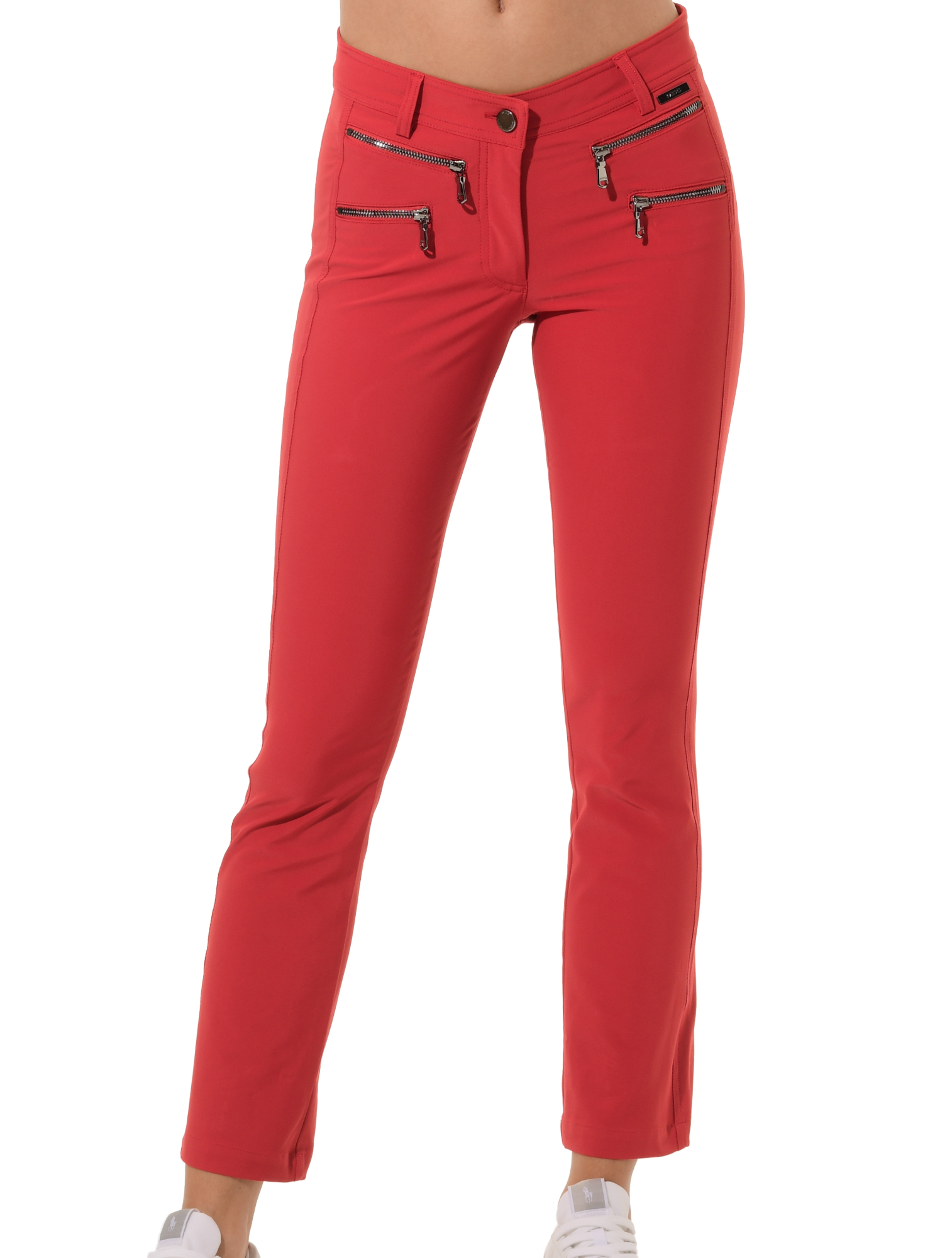 4way Stretch Double Zip Flared Ankle Pants red