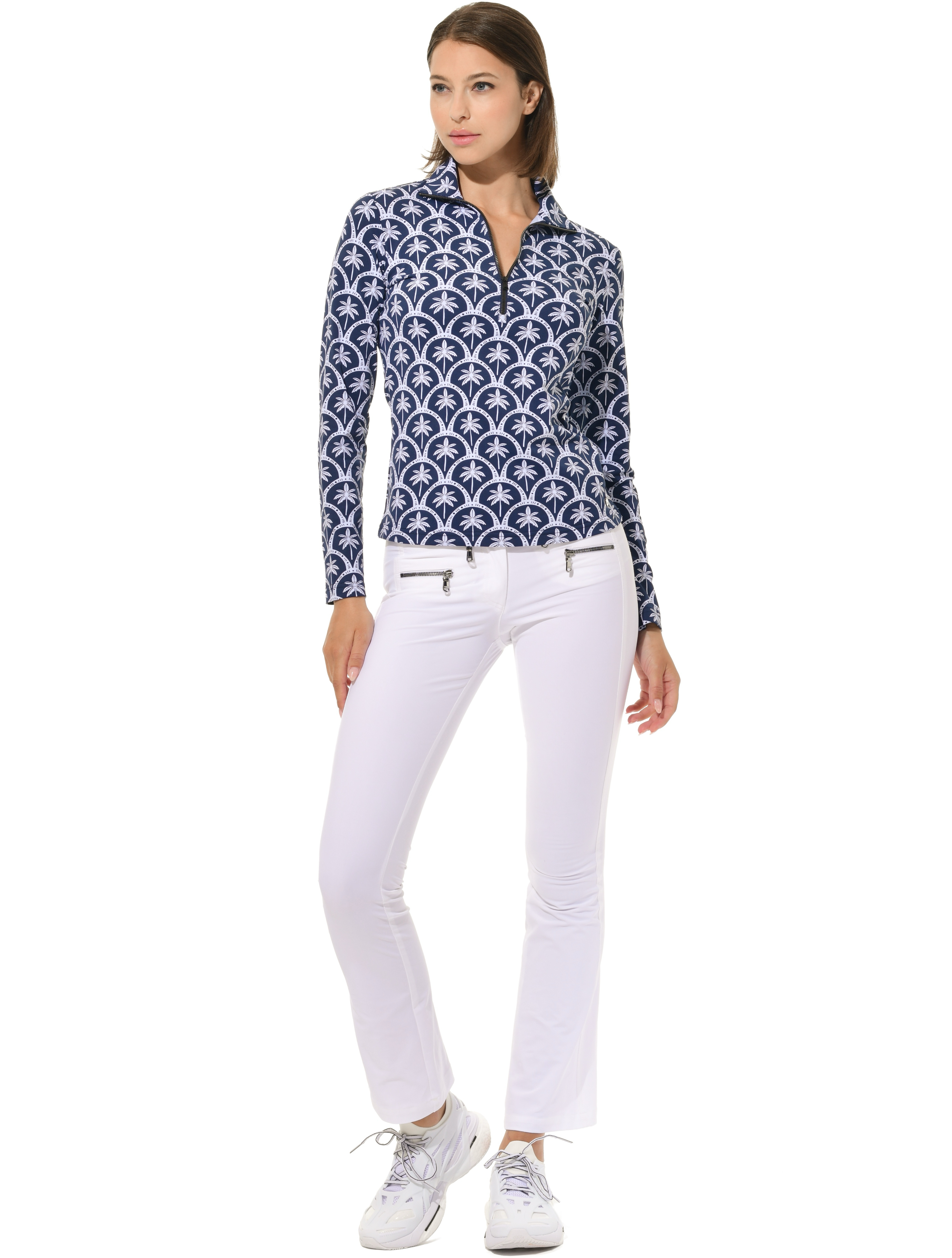 Barbados print zip longsleeve navy