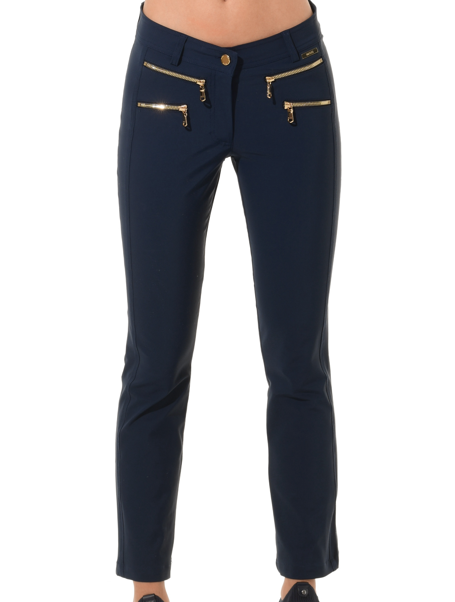 4way Stretch Double Zip Flared Ankle Pants navy