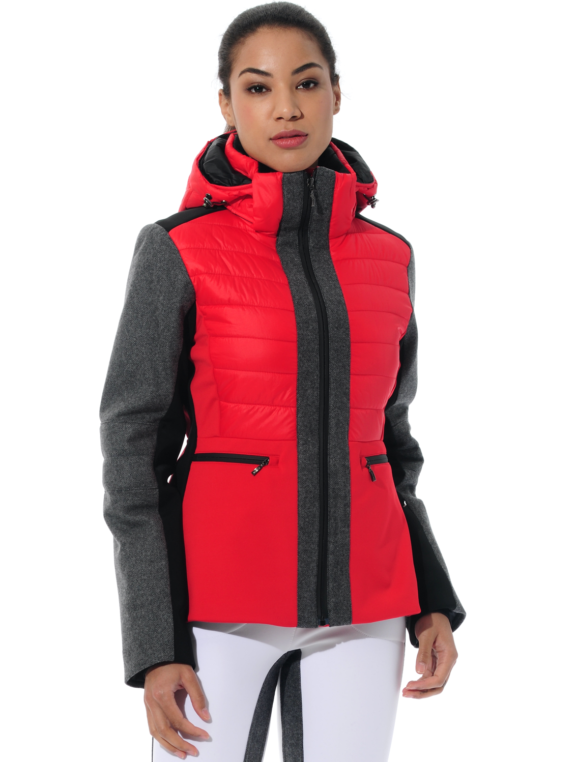 stretch ski jacket with loden details red/grey 