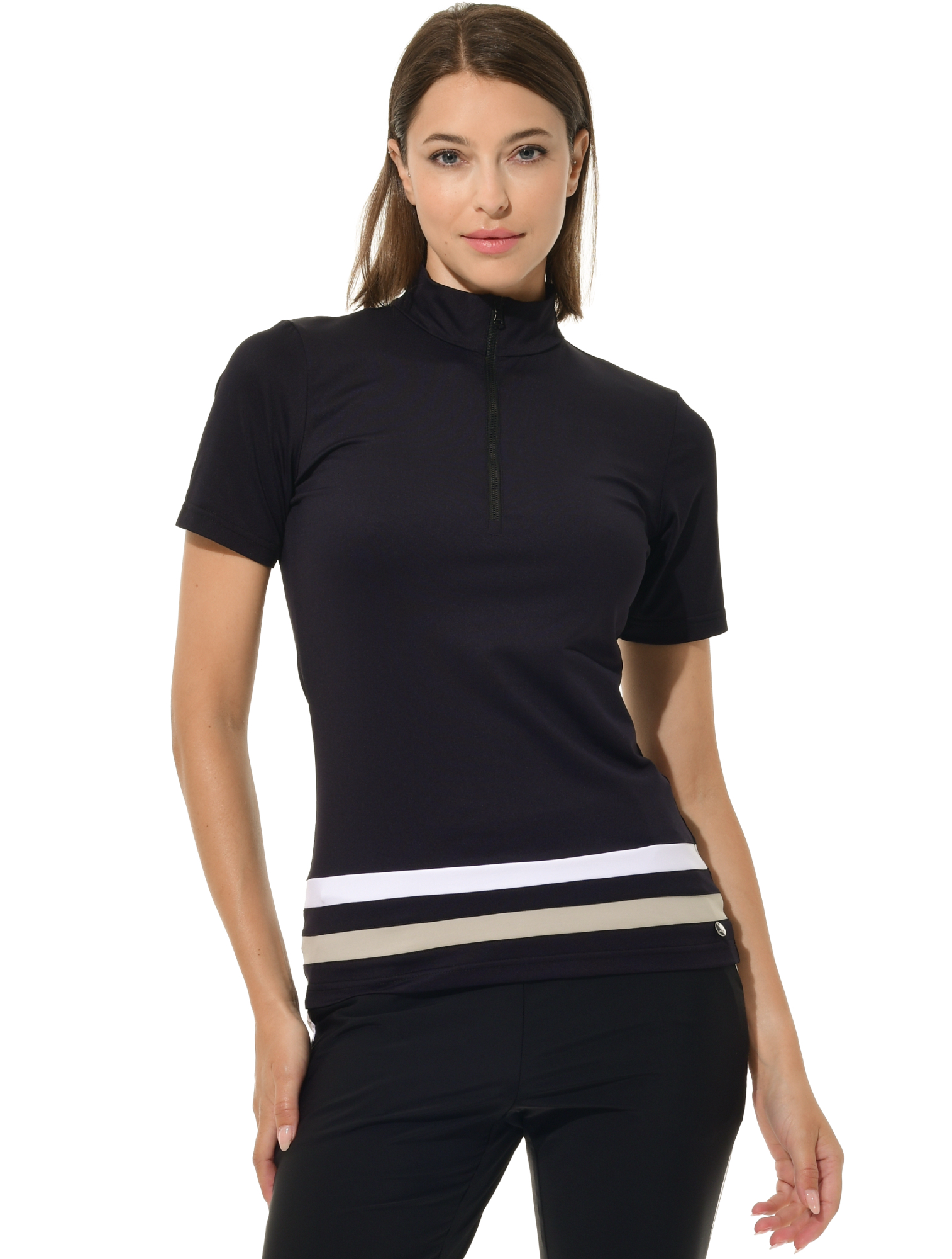 Jersey Zip Polo Shirt black/sage grey