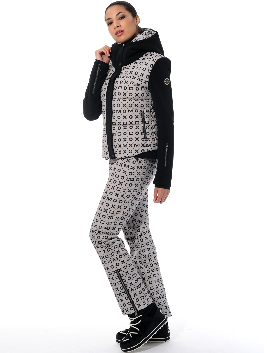 Stretch Print Skihose grey/black