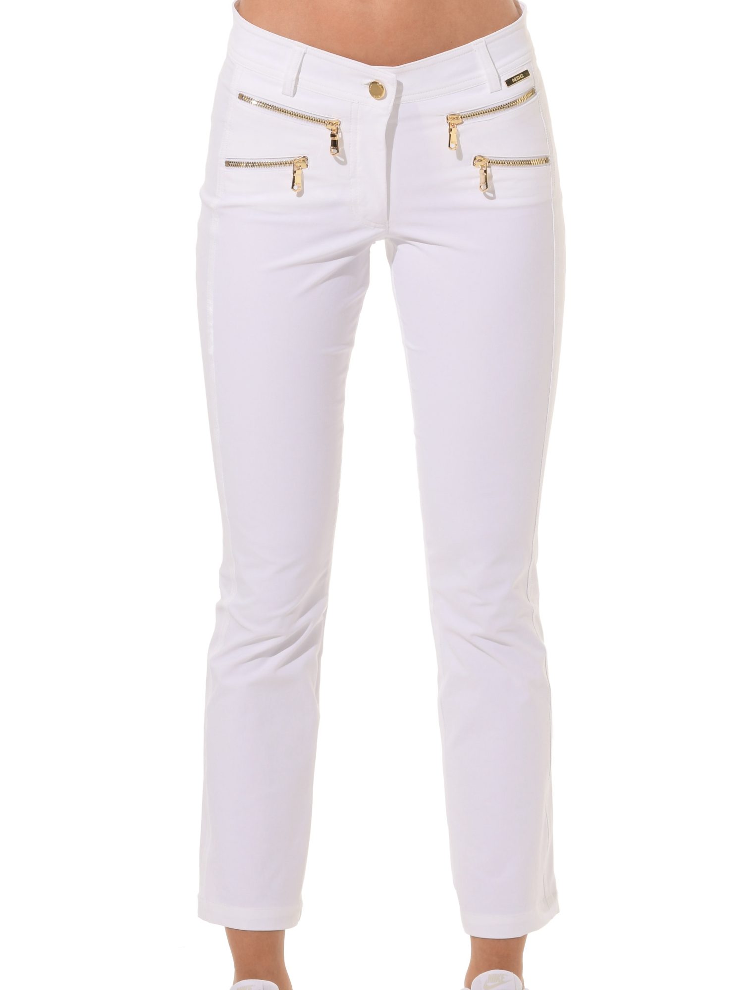 4way Stretch Double Zip Flared Ankle Pants white
