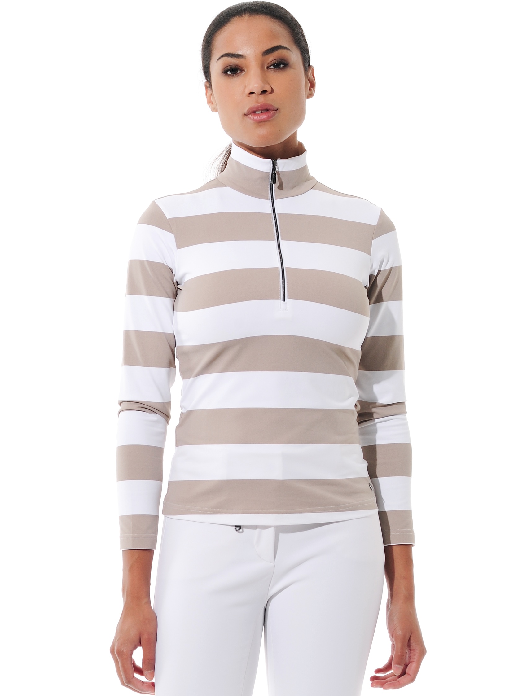 Cross Walk Print Zip Longsleeve white/taupe