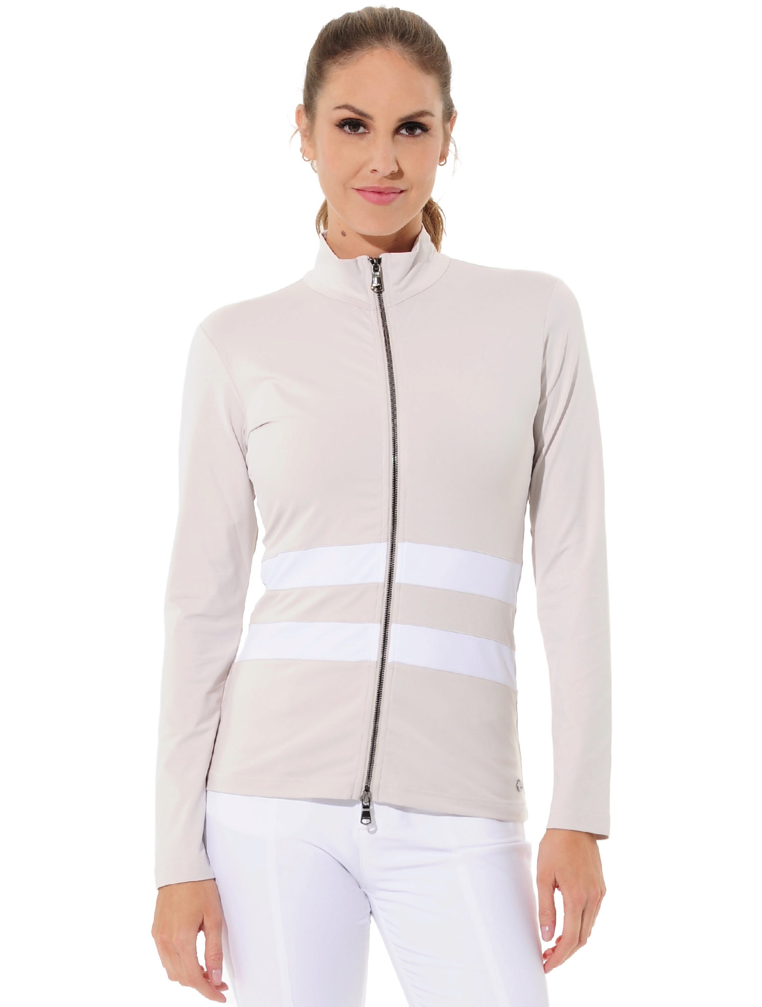 Jersey full zip midlayer linen/white 