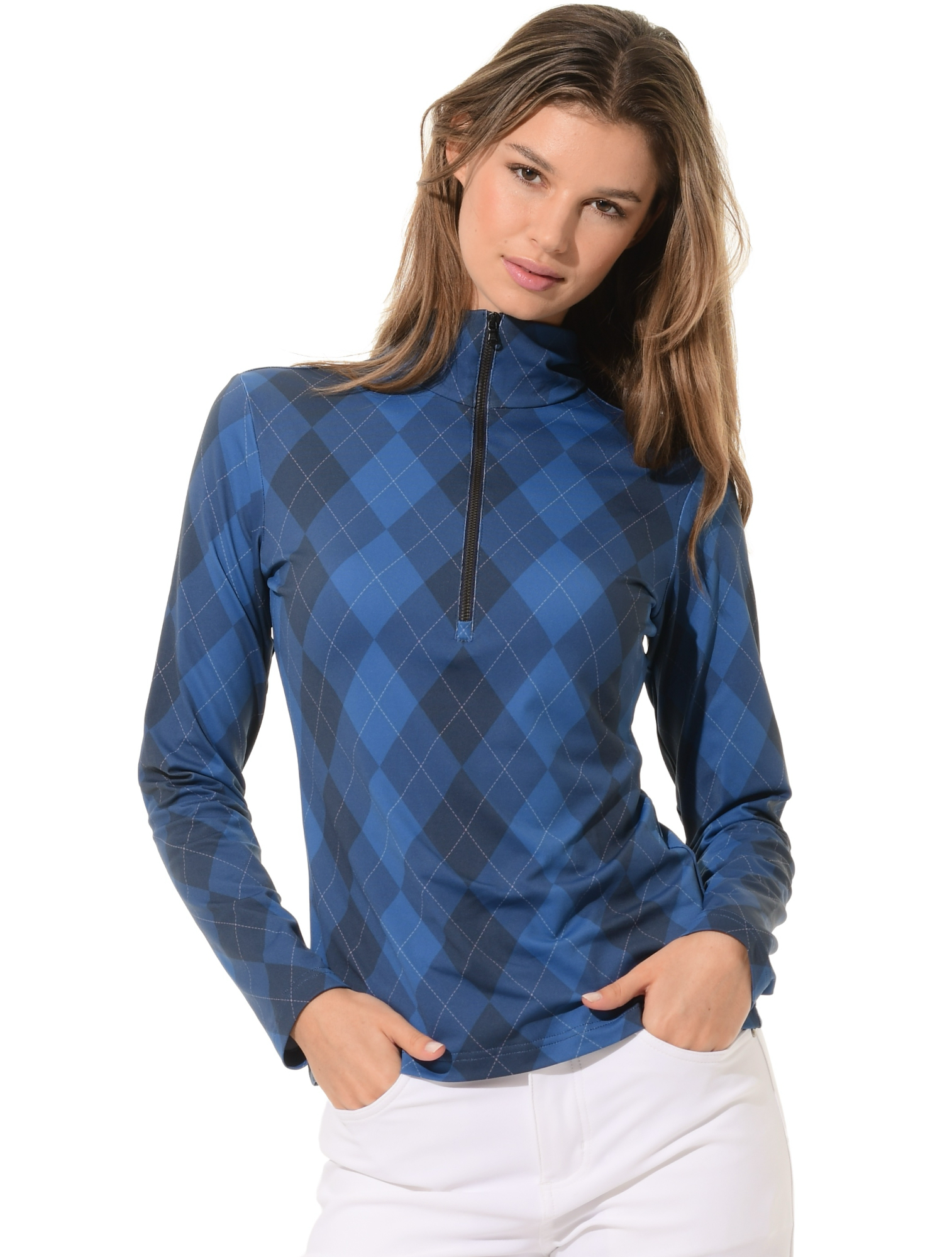 Argyle Print Zip Longsleeve blue