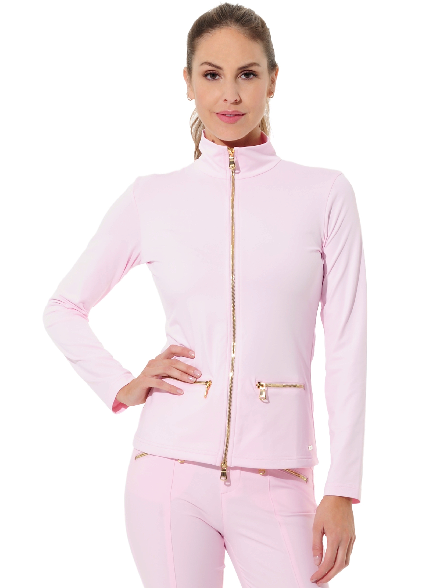 Jersey shiny gold full zip midlayer macaron 