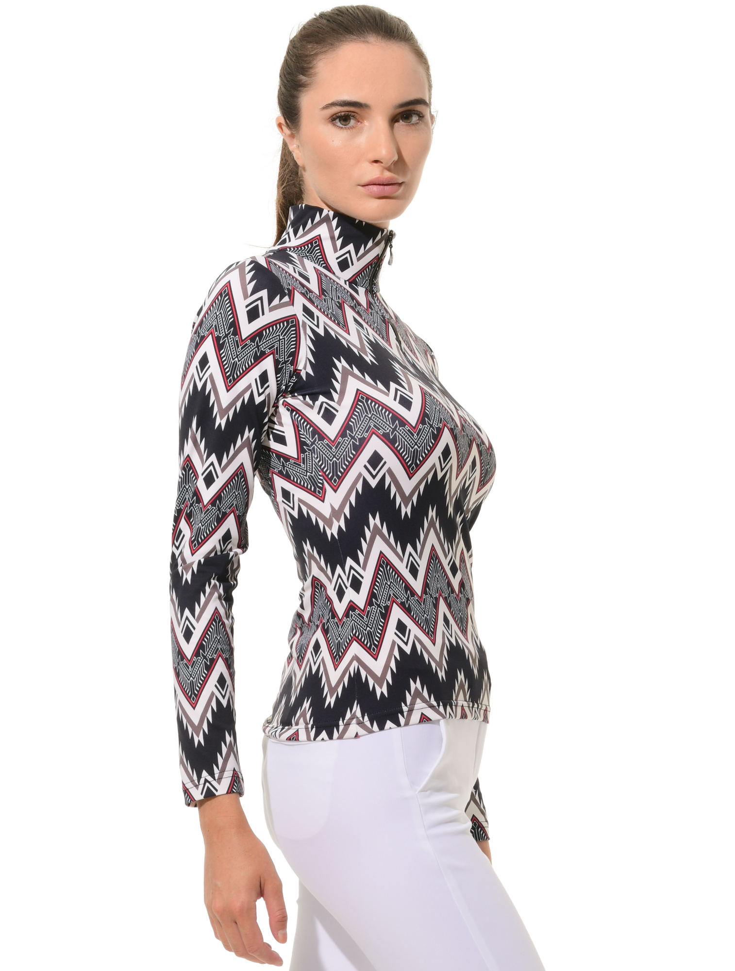 Inka Print Zip Longsleeve black/red
