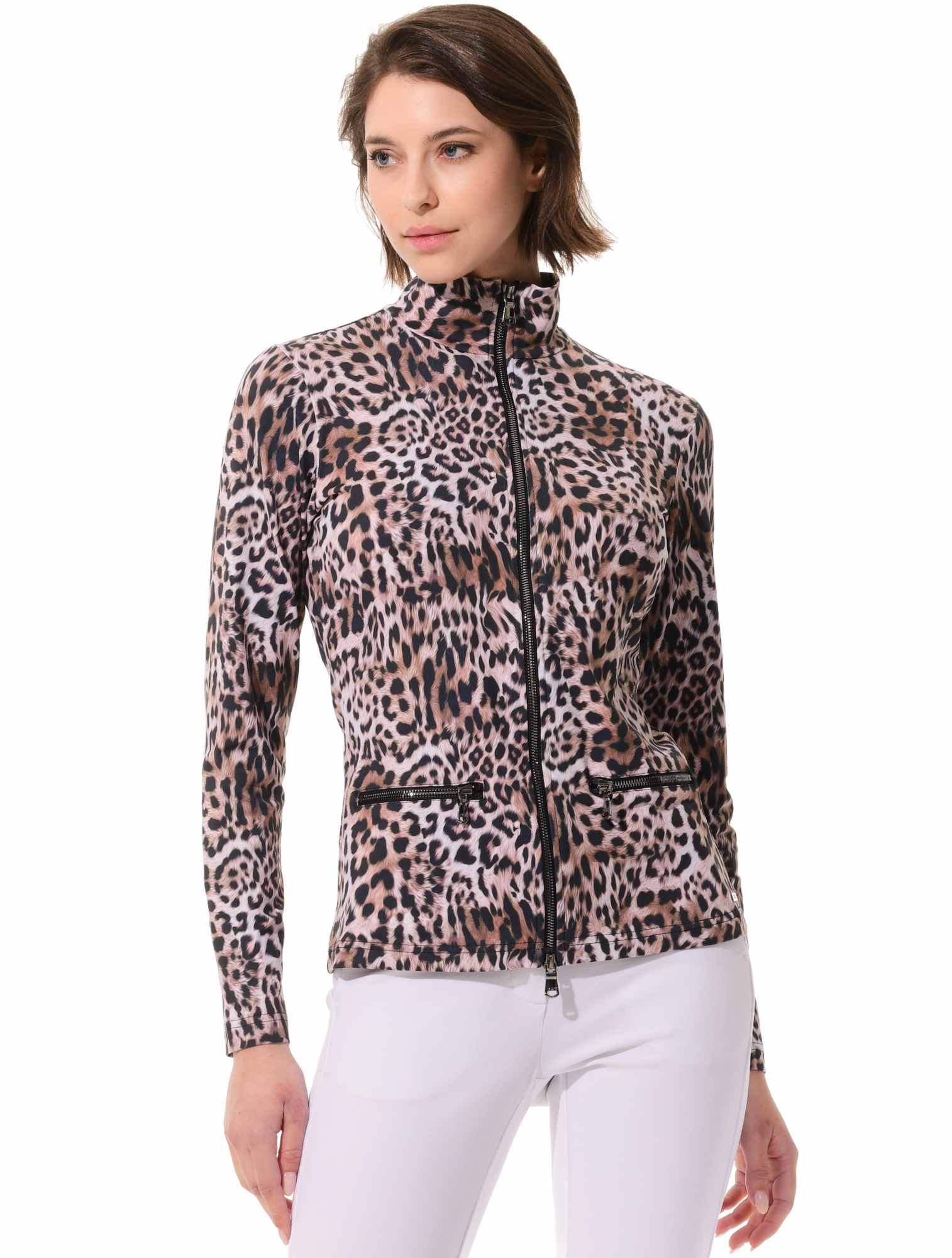 Fur print full zip midlayer