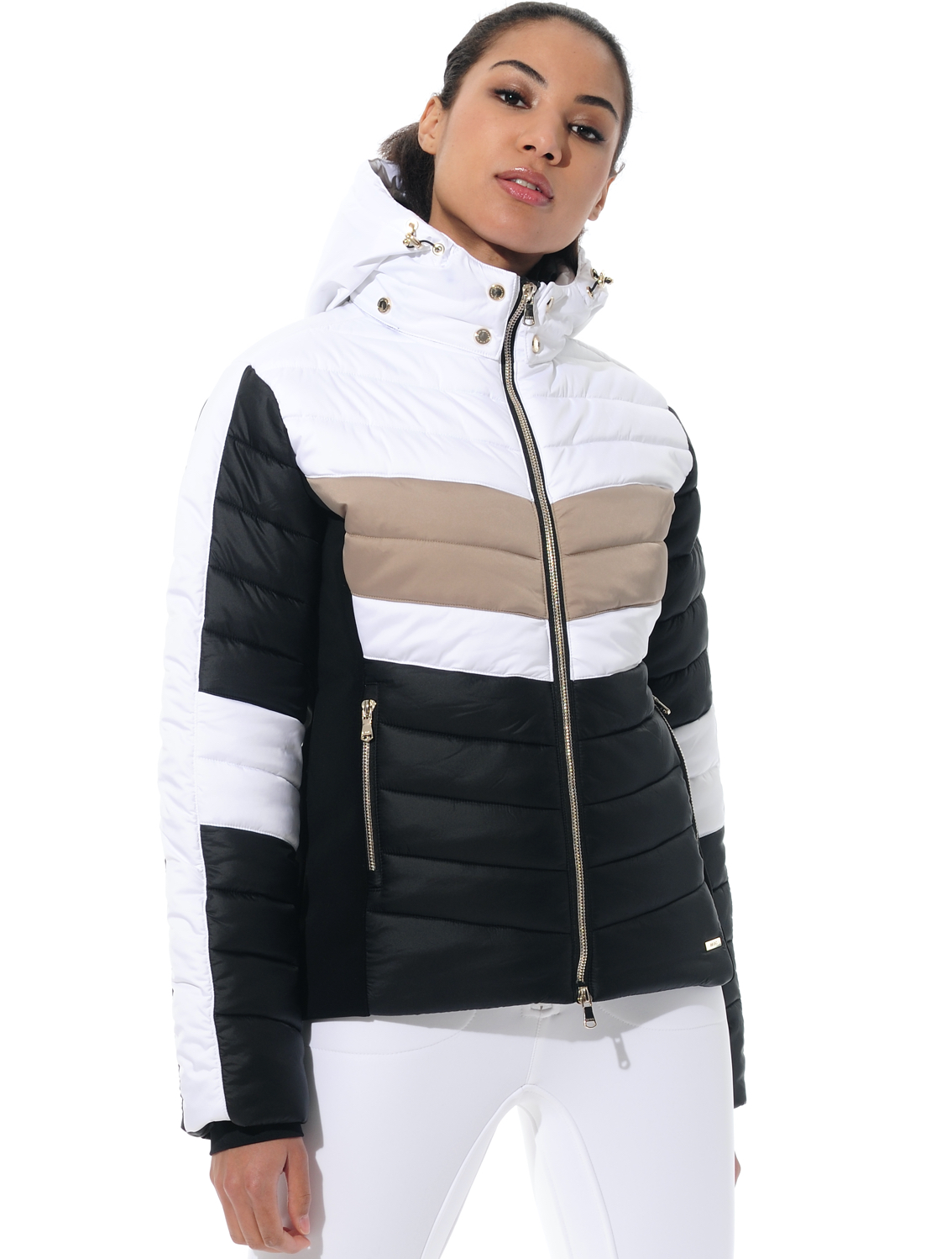 ski jacket with 4way stretch side panels black/taupe 