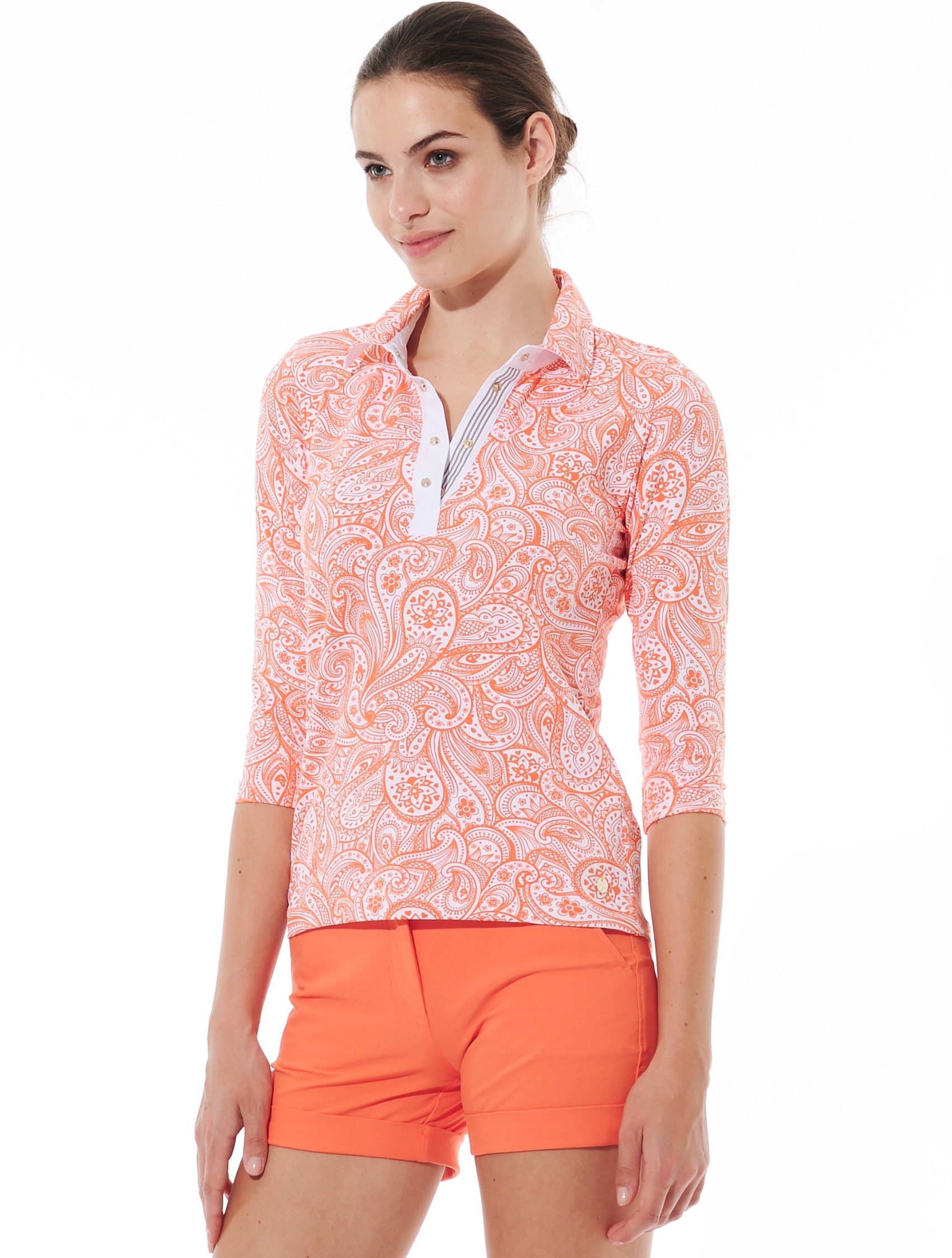 Paisley print polo shirt papaya 