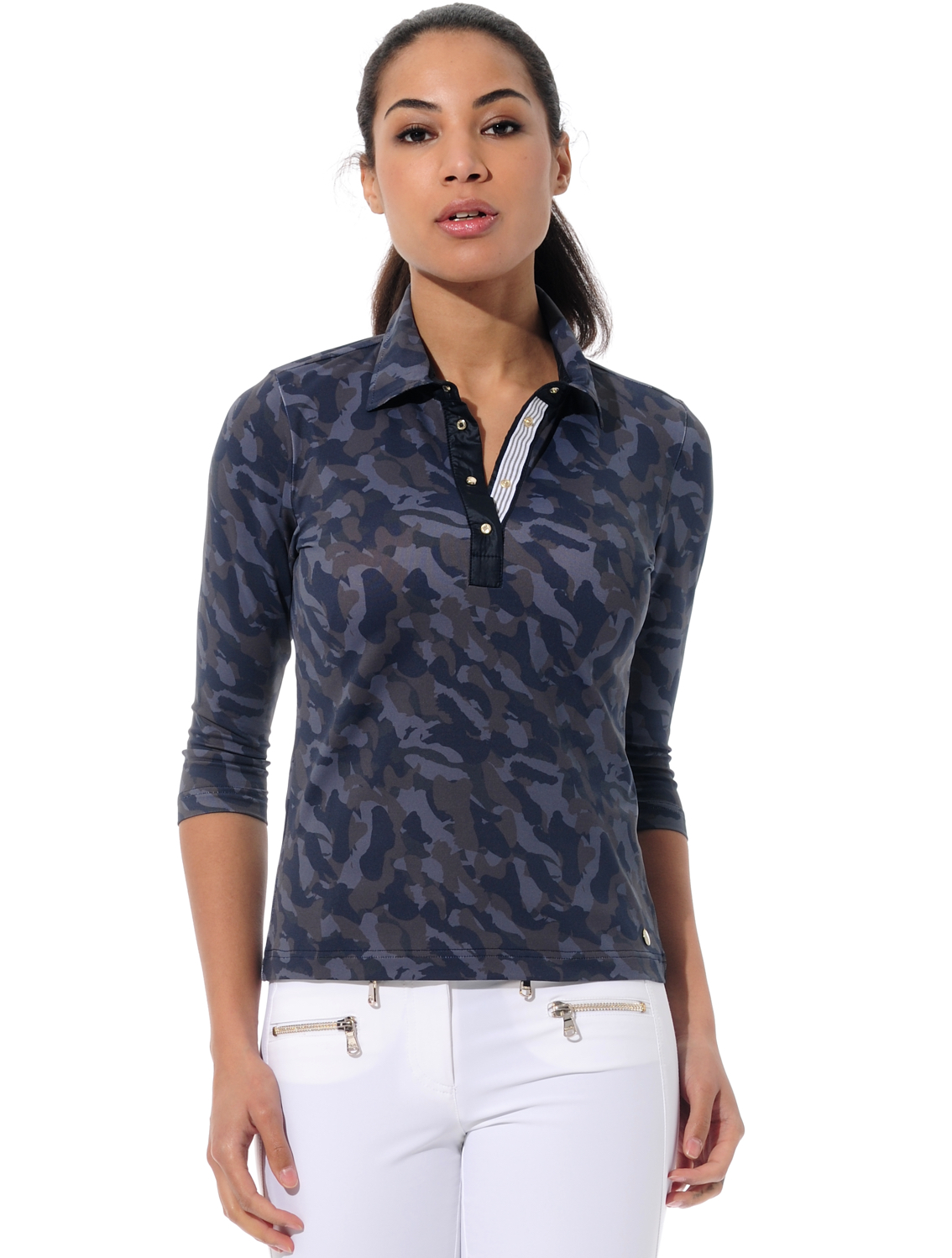 Camouflage print polo shirt night blue 