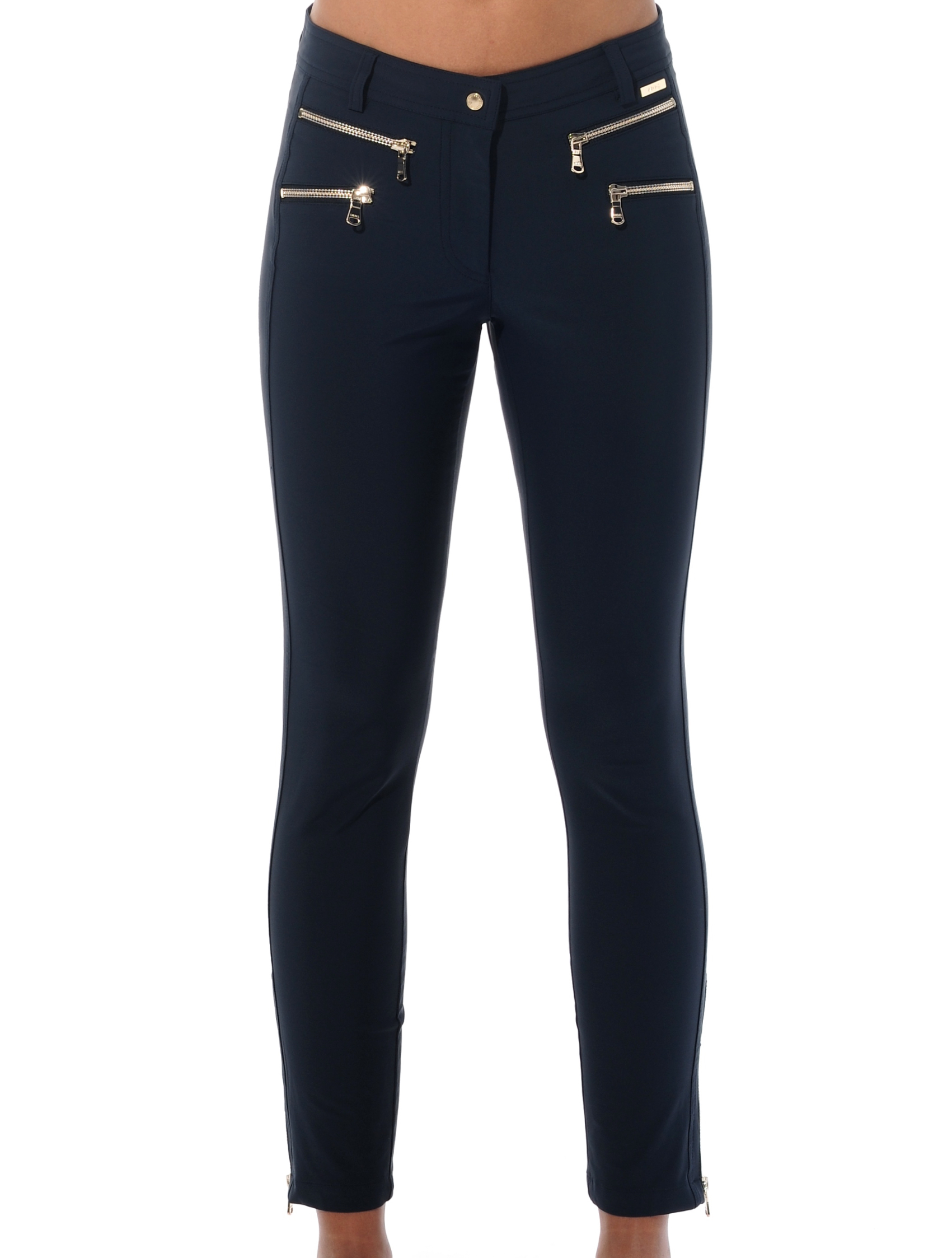 4way stretch double zip ankle pants night blue 